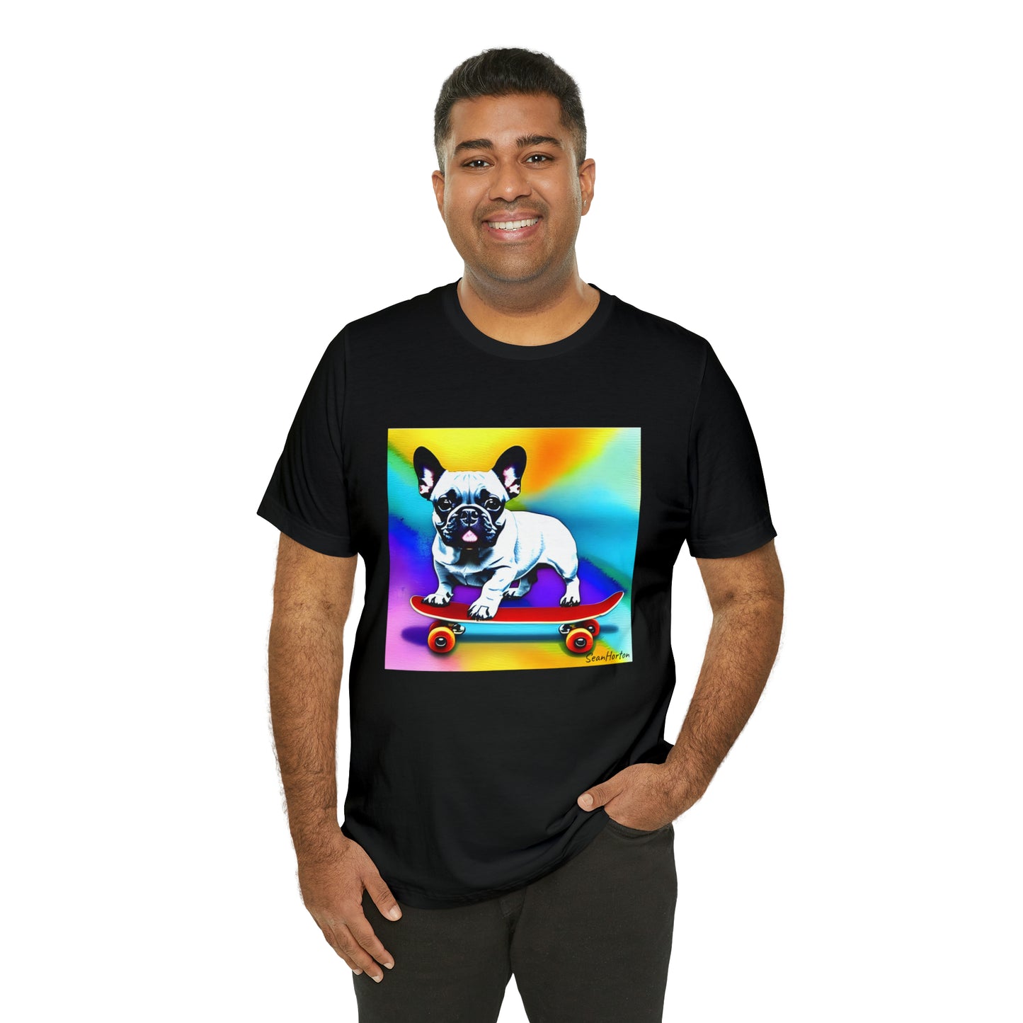 Frenchie on a Skateboard #3 Unisex Jersey Short Sleeve Tee