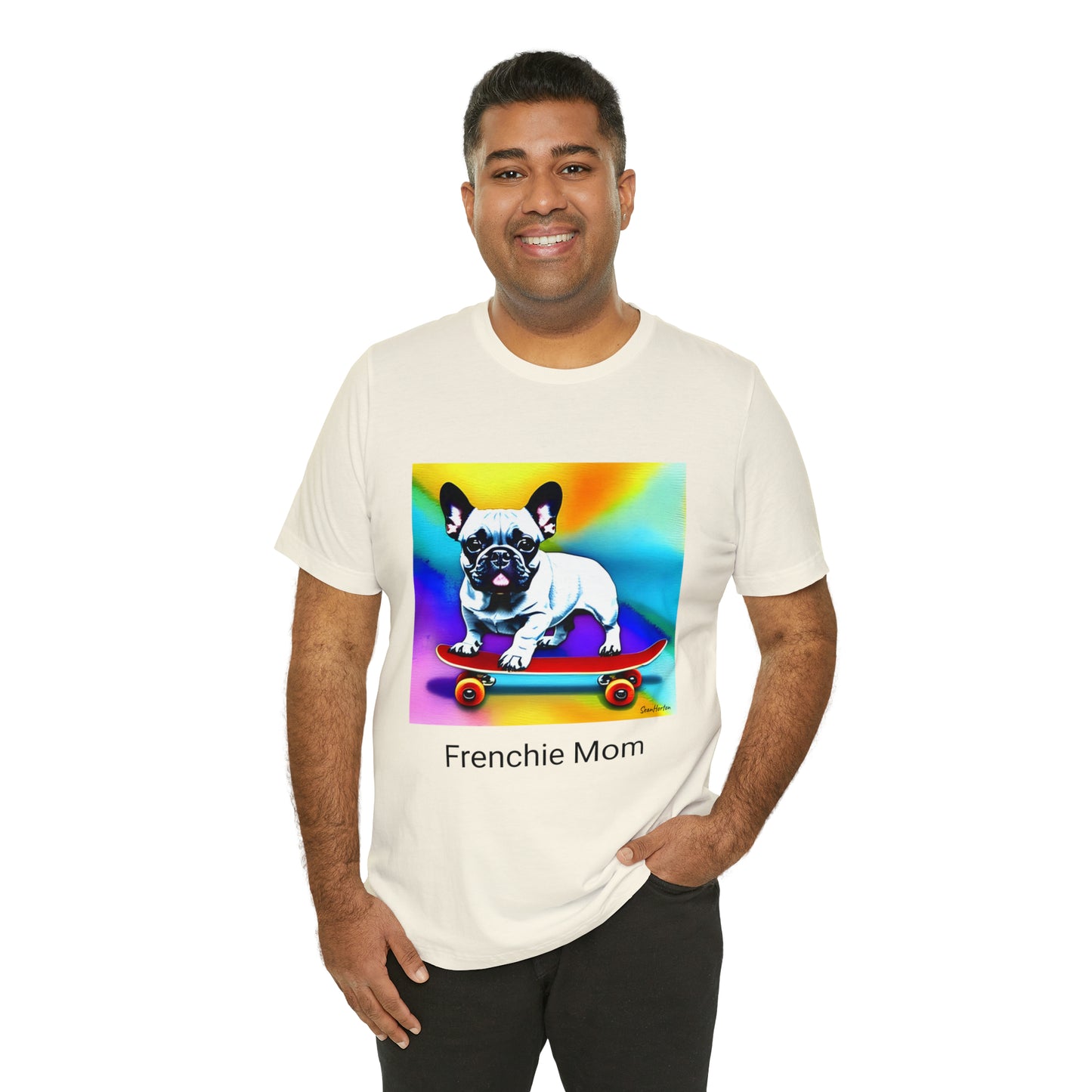 Frenchie on a Skateboard #3/Frenchie Mom Unisex Jersey Short Sleeve Tee