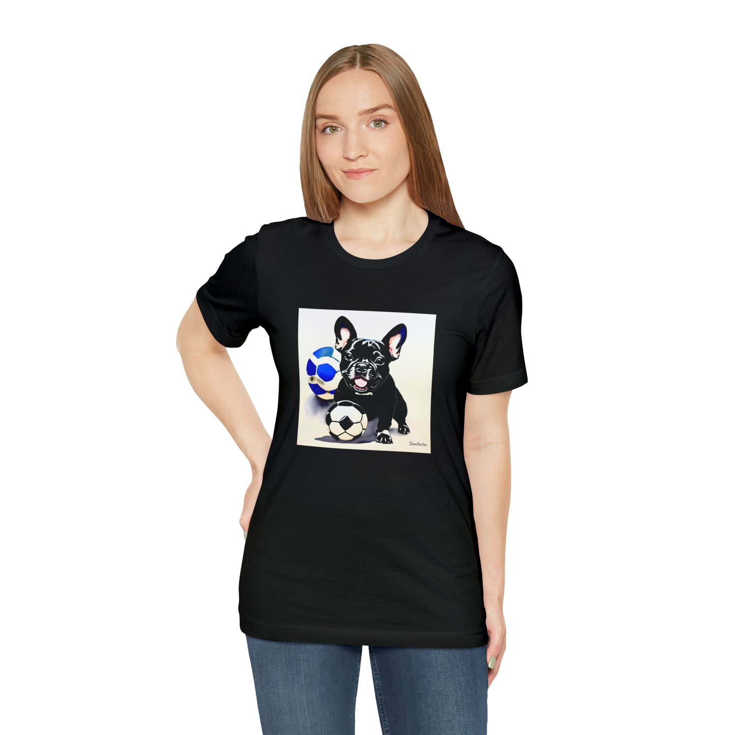 Frenchie with Soccer Ball Unisex Jersey Short Sleeve Tee