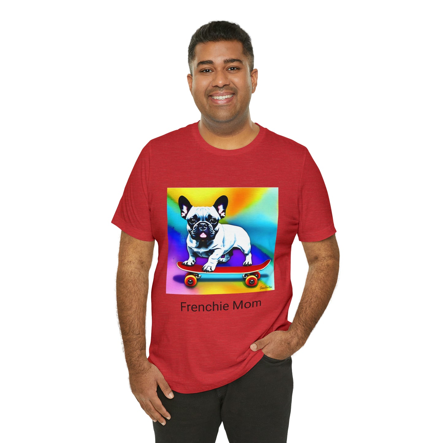 Frenchie on a Skateboard #3/Frenchie Mom Unisex Jersey Short Sleeve Tee