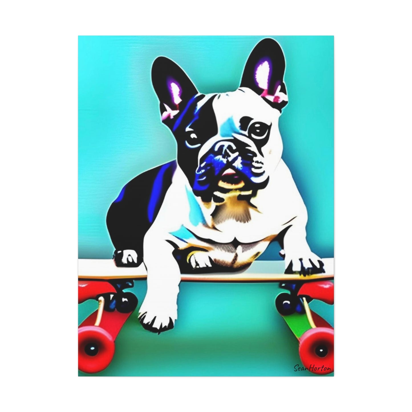 Frenchie on a Skateboard (Verticle) Canvas Stretched, 1.5''