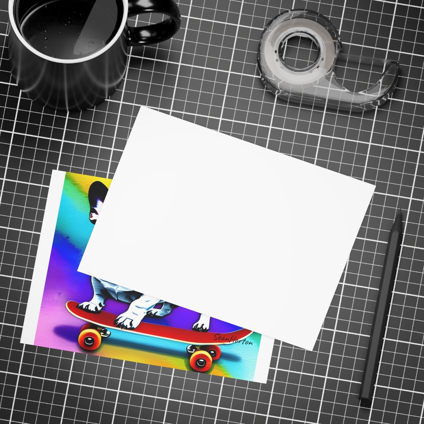 Frenchie on a Skateboard #3 Postcard Bundles (envelopes included)