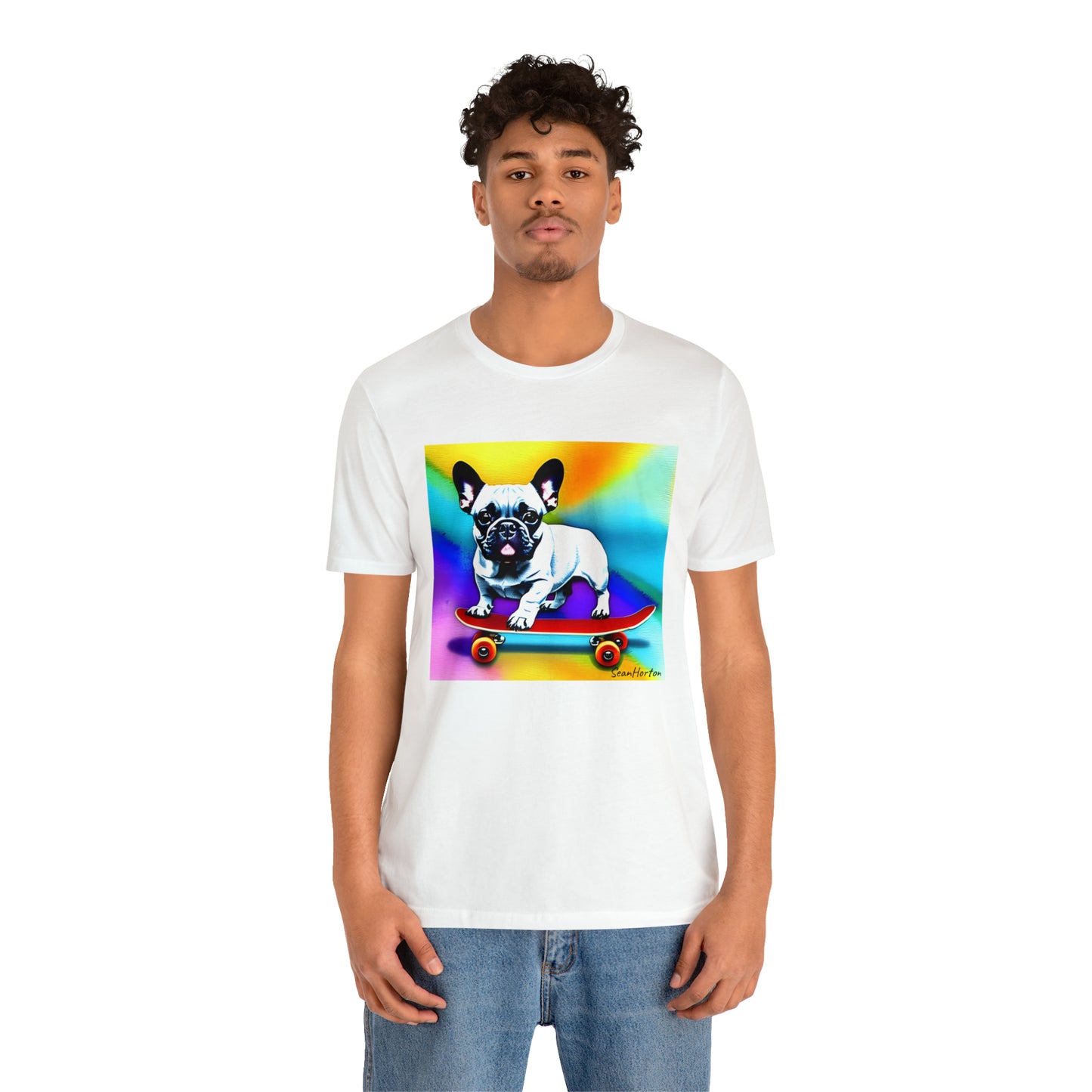 Frenchie on a Skateboard #3 Unisex Jersey Short Sleeve Tee