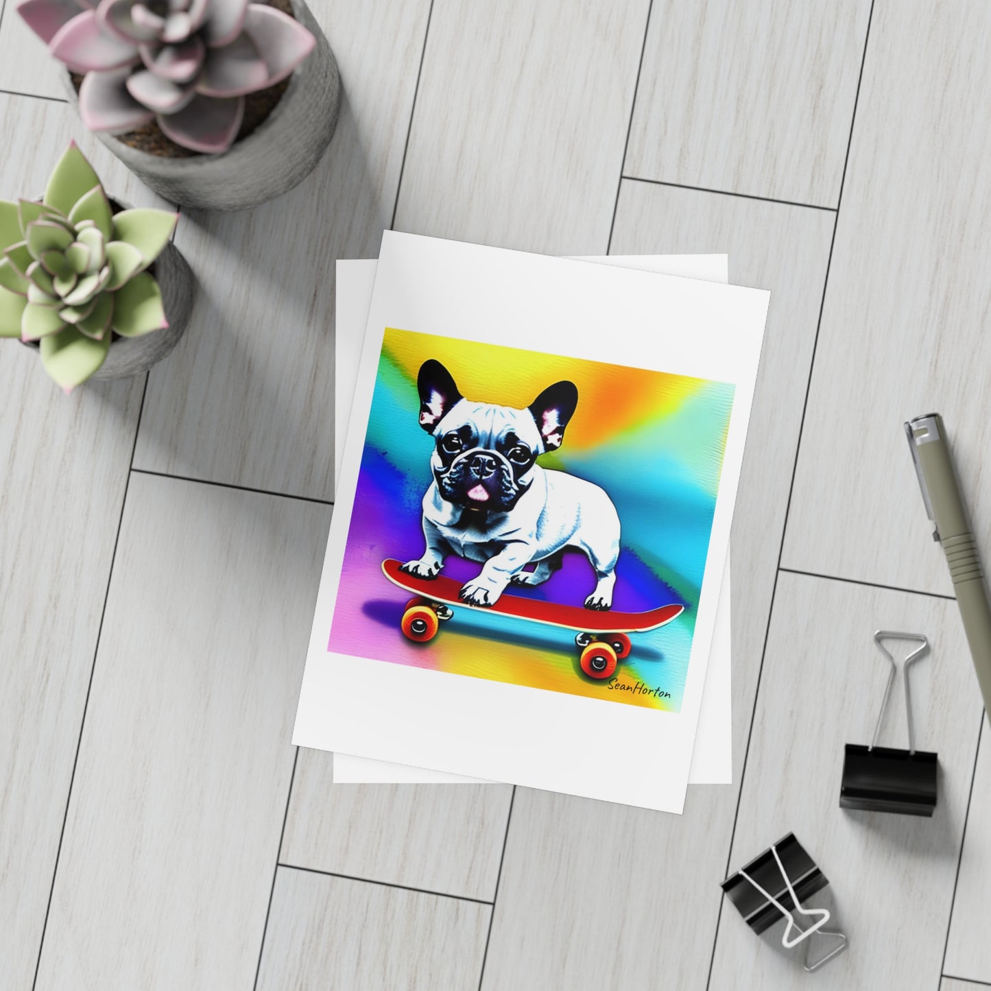 Frenchie on a Skateboard #3 Postcard Bundles (envelopes included)
