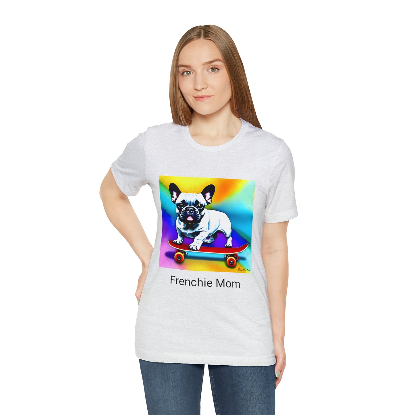 Frenchie on a Skateboard #3/Frenchie Mom Unisex Jersey Short Sleeve Tee