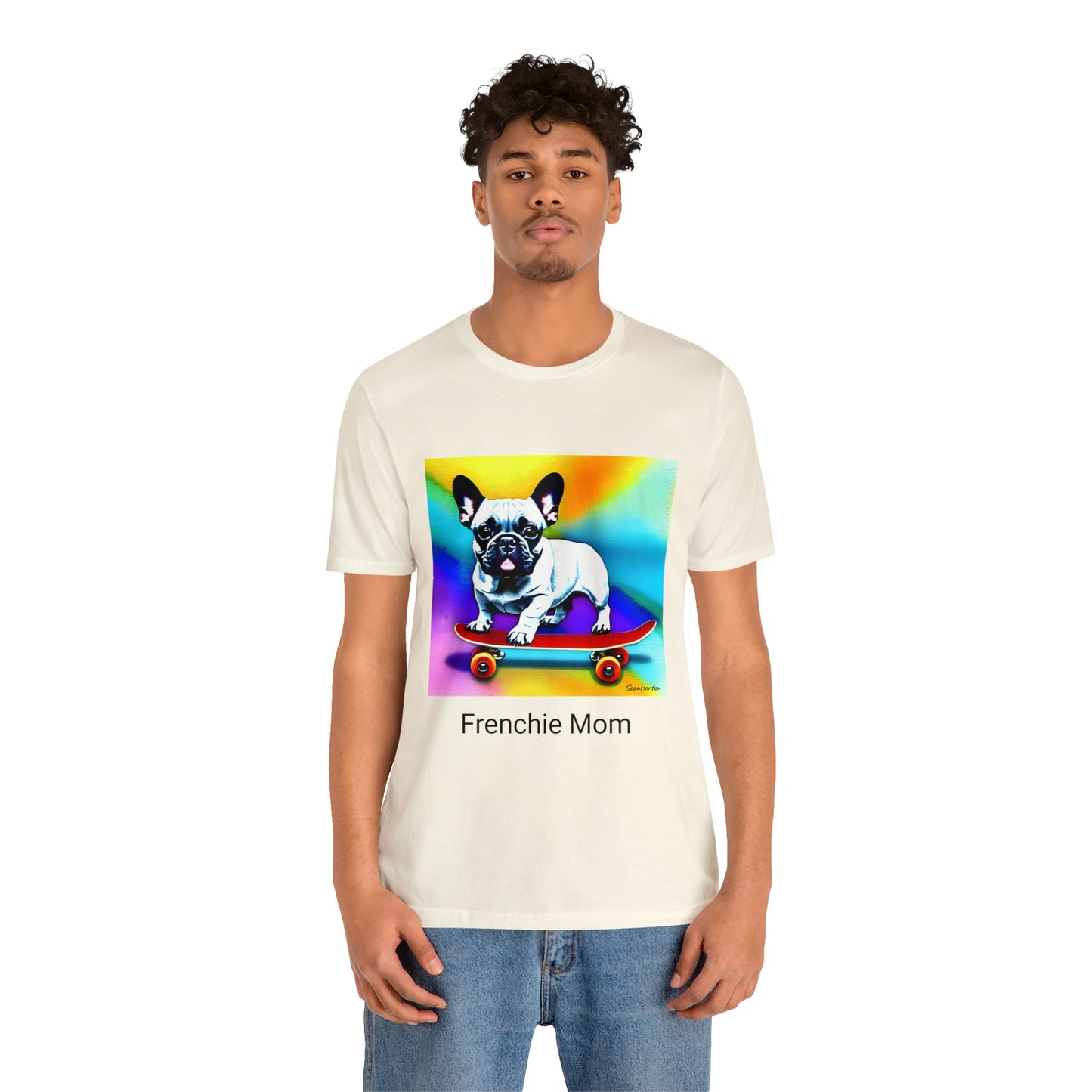 Frenchie on a Skateboard #3/Frenchie Mom Unisex Jersey Short Sleeve Tee