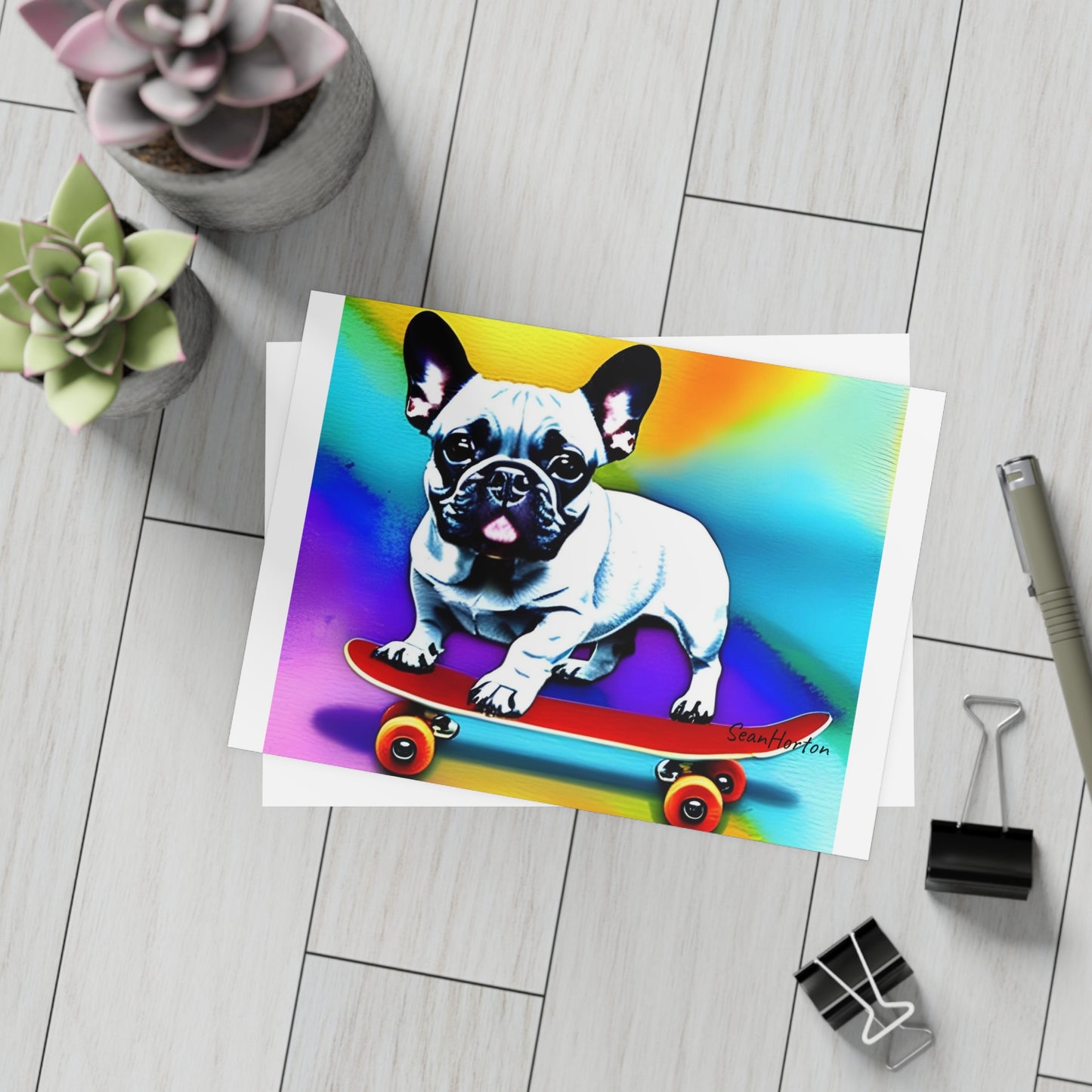 Frenchie on a Skateboard #3 Postcard Bundles (envelopes included)