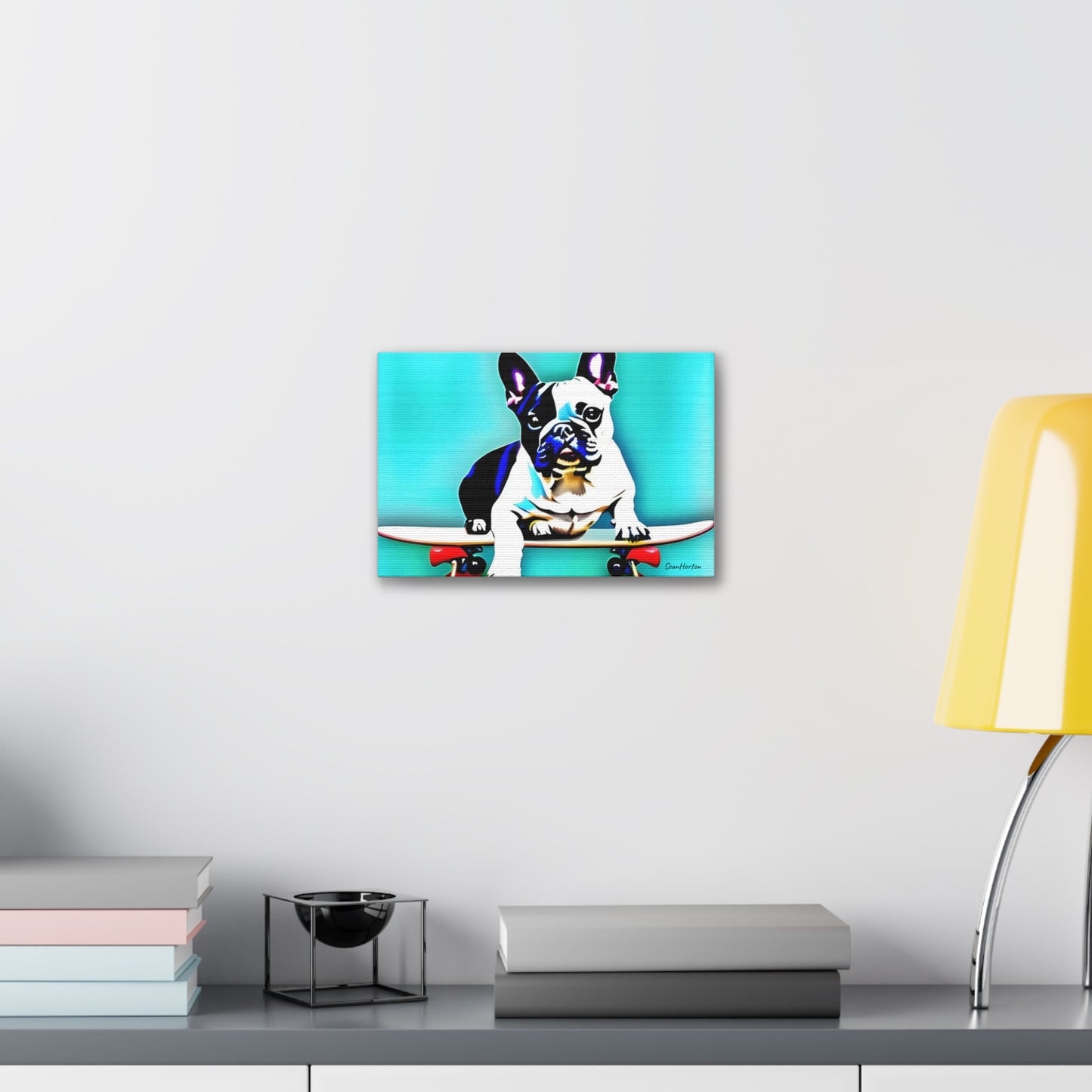 Frenchie on a Skateboard (Horizontal) Canvas Stretched, 1.5''