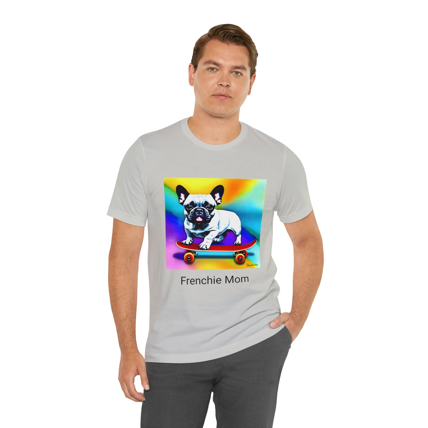 Frenchie on a Skateboard #3/Frenchie Mom Unisex Jersey Short Sleeve Tee
