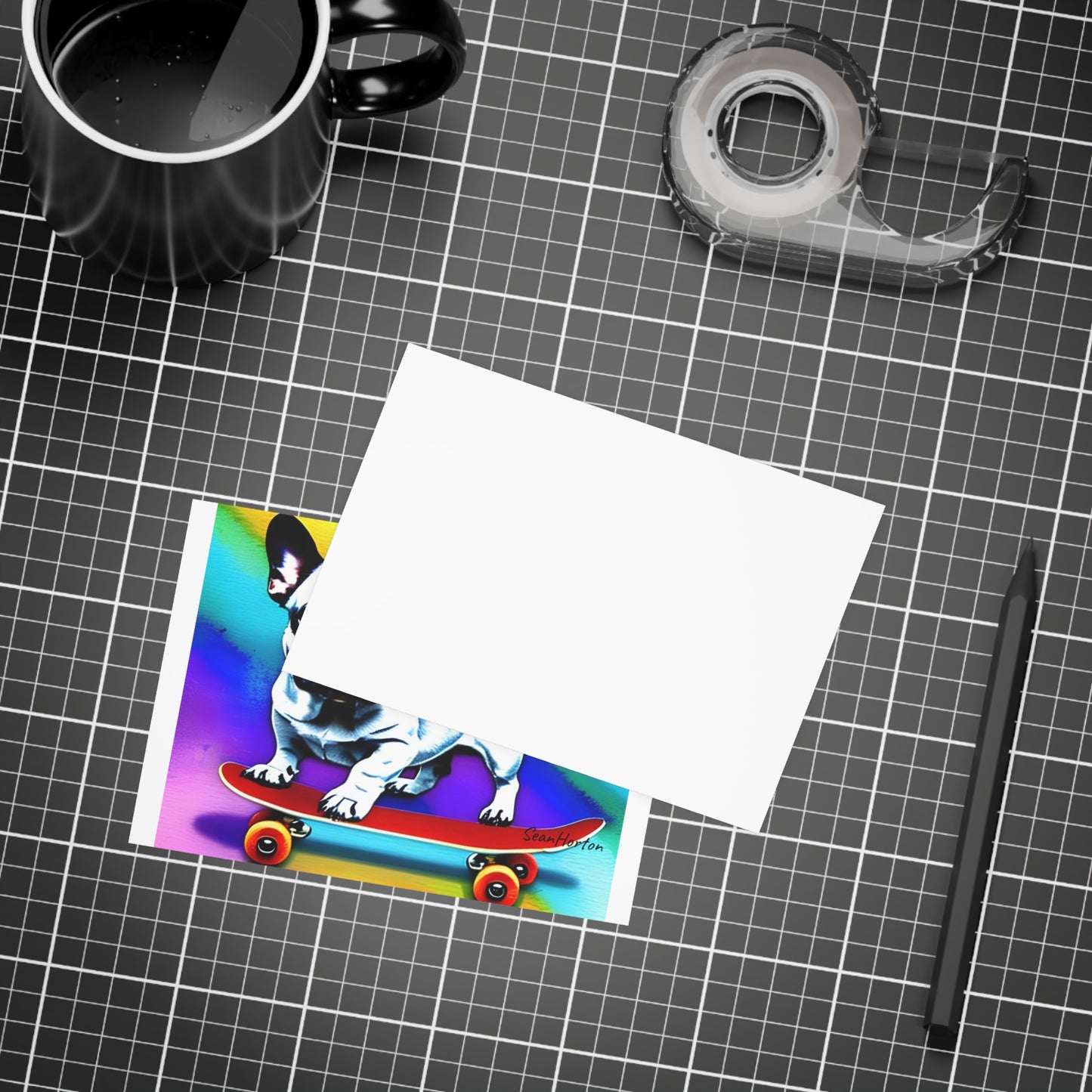 Frenchie on a Skateboard #3 Postcard Bundles (envelopes included)