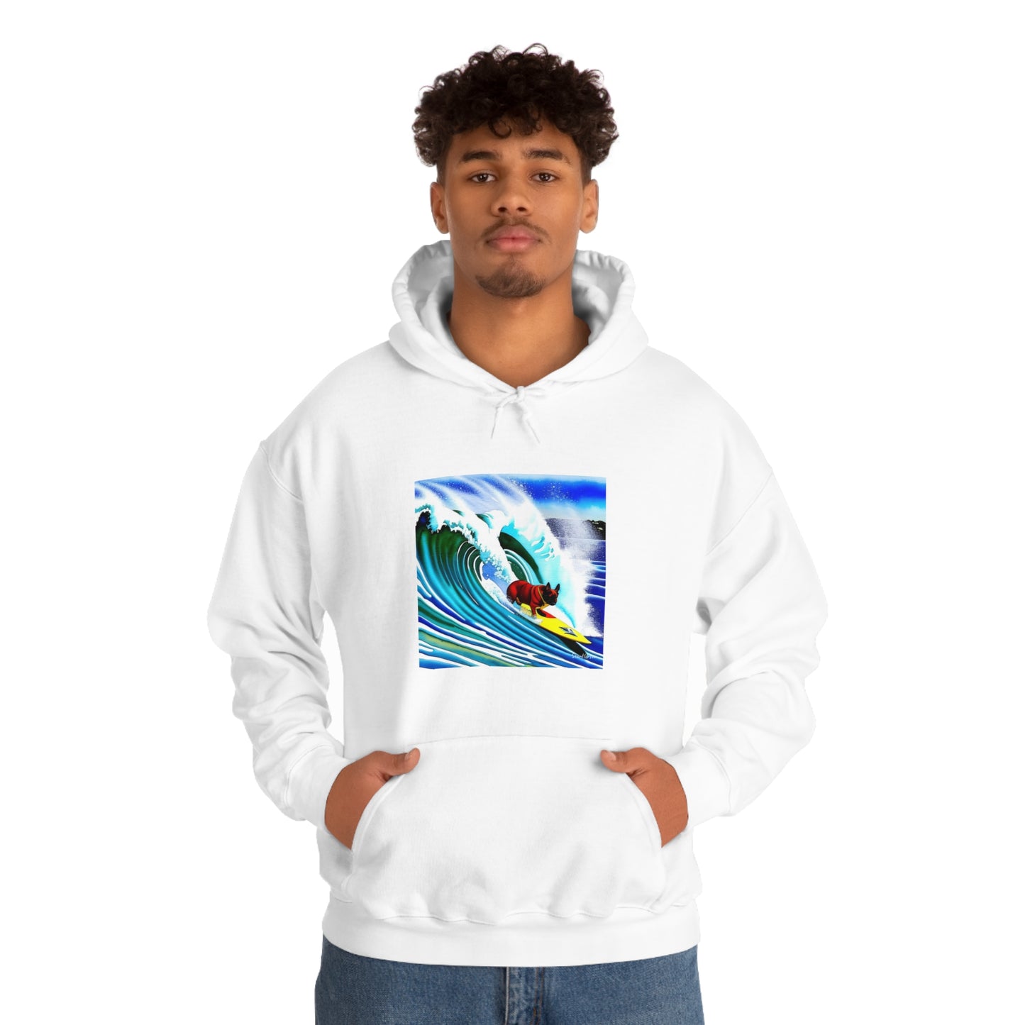 Surfing Frenchie Unisex Heavy Blend™ Hooded Sweatshirt