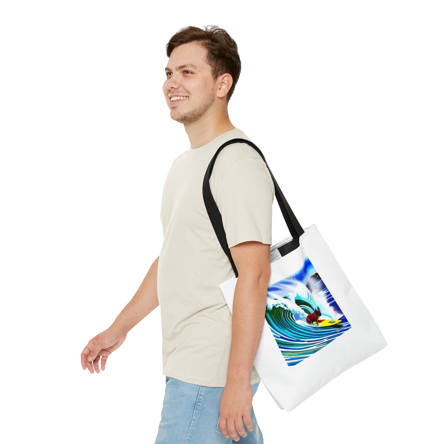 Surfing Frenchie Tote Bag (AOP)