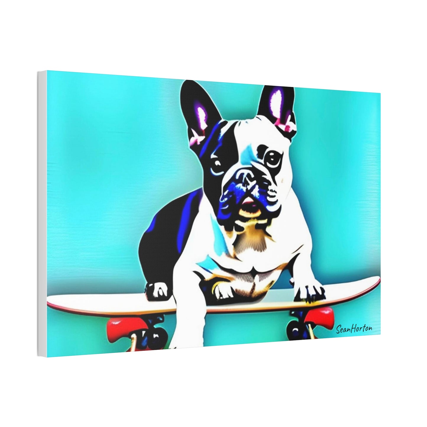 Frenchie on a Skateboard (Horizontal) Canvas Stretched, 1.5''