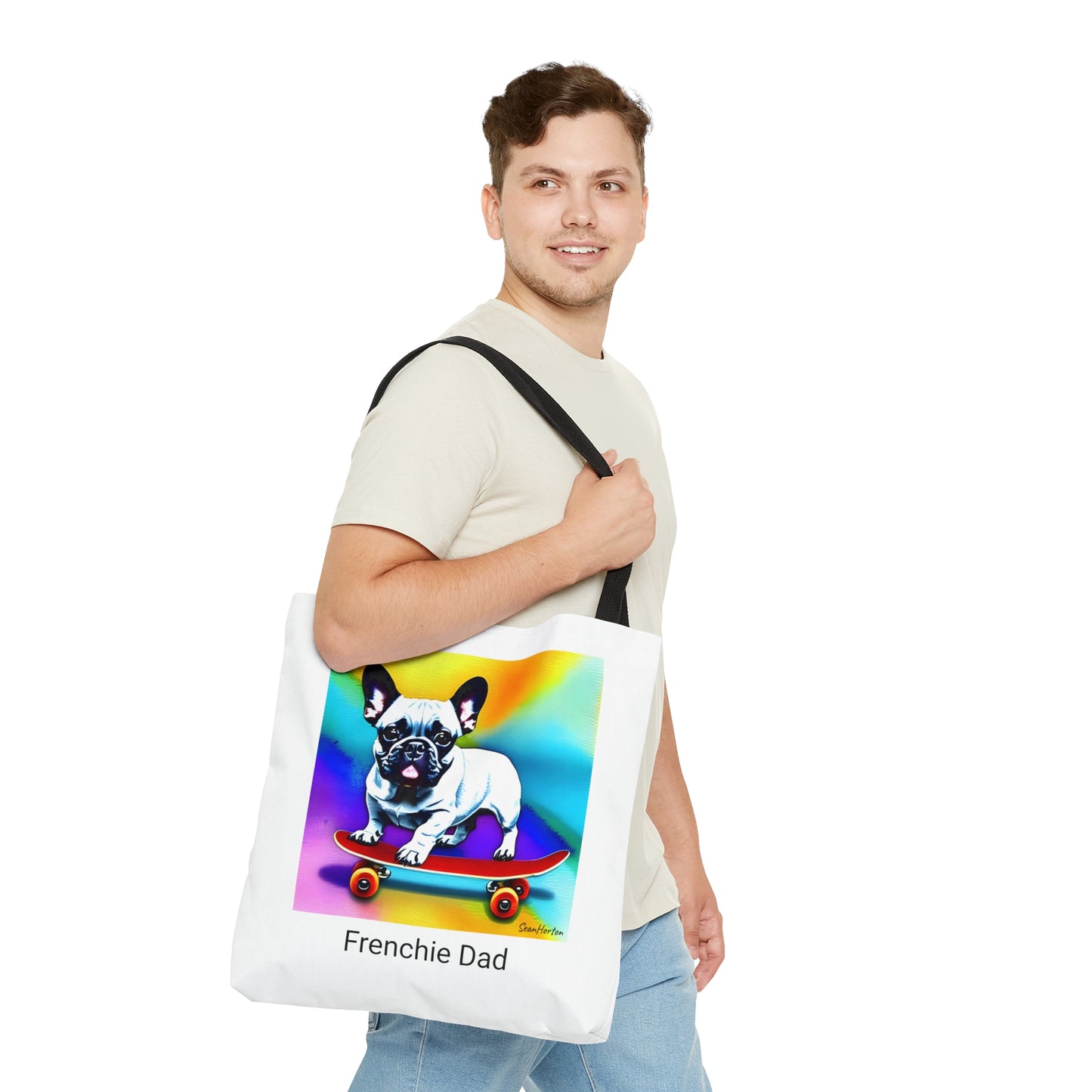 Frenchie on a Skateboard #3/Frenchie Dad Tote Bag (AOP)