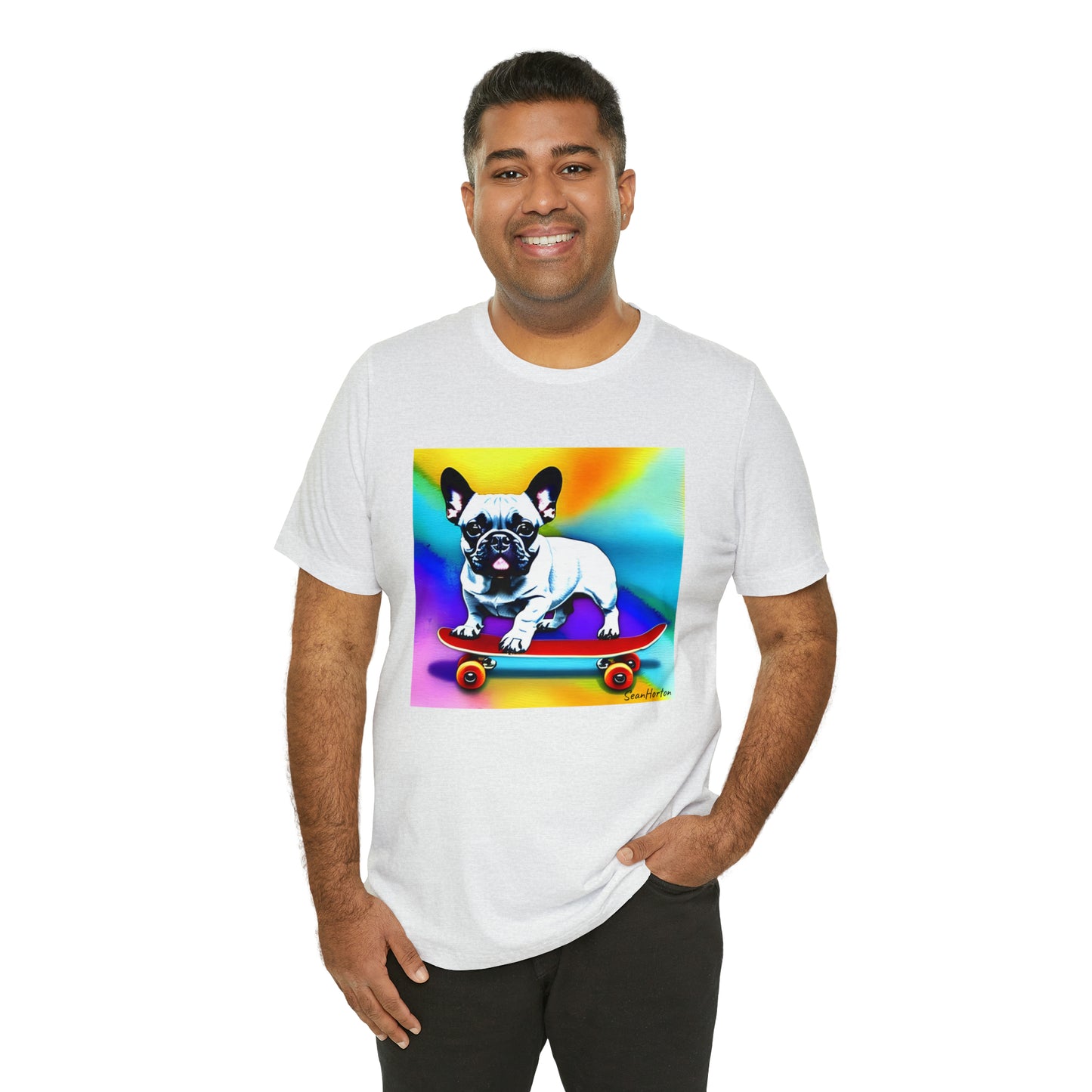 Frenchie on a Skateboard #3 Unisex Jersey Short Sleeve Tee