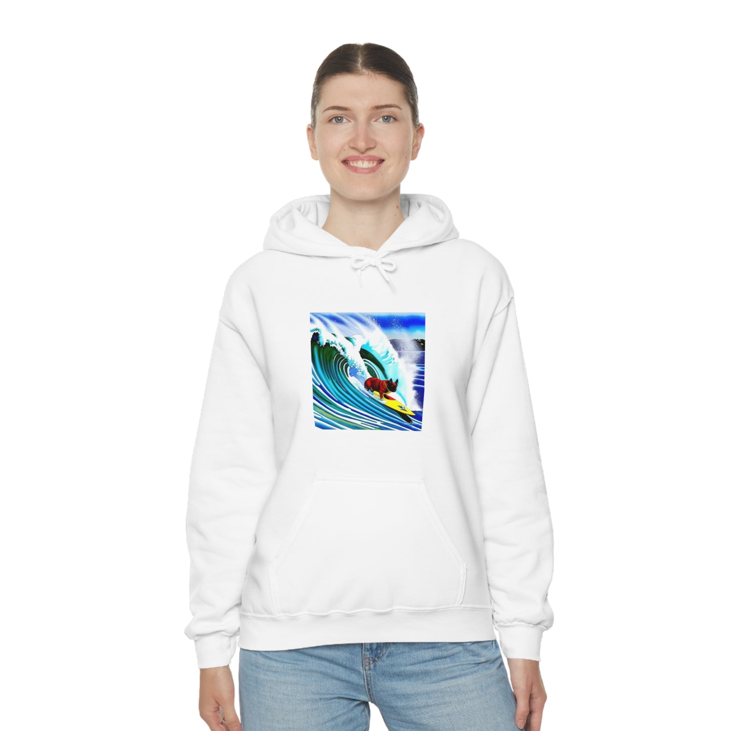 Surfing Frenchie Unisex Heavy Blend™ Hooded Sweatshirt