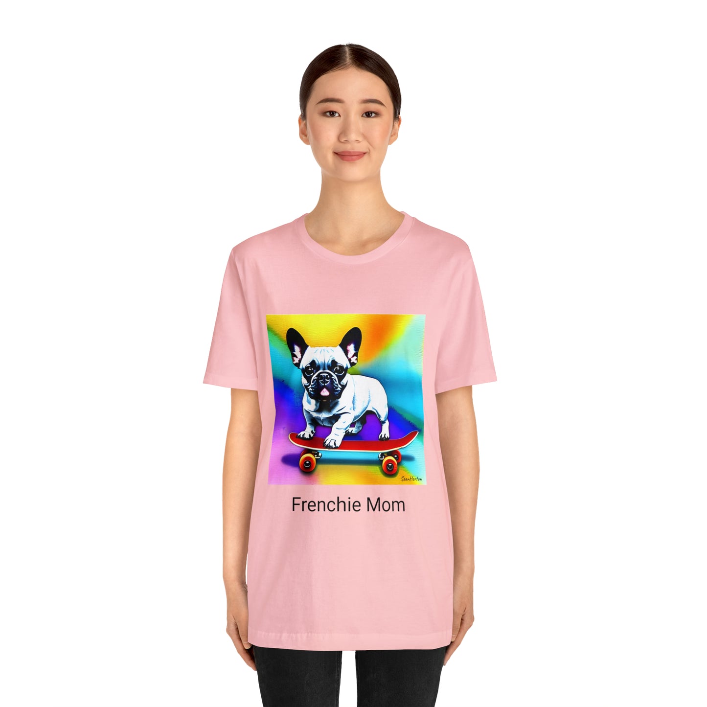 Frenchie on a Skateboard #3/Frenchie Mom Unisex Jersey Short Sleeve Tee