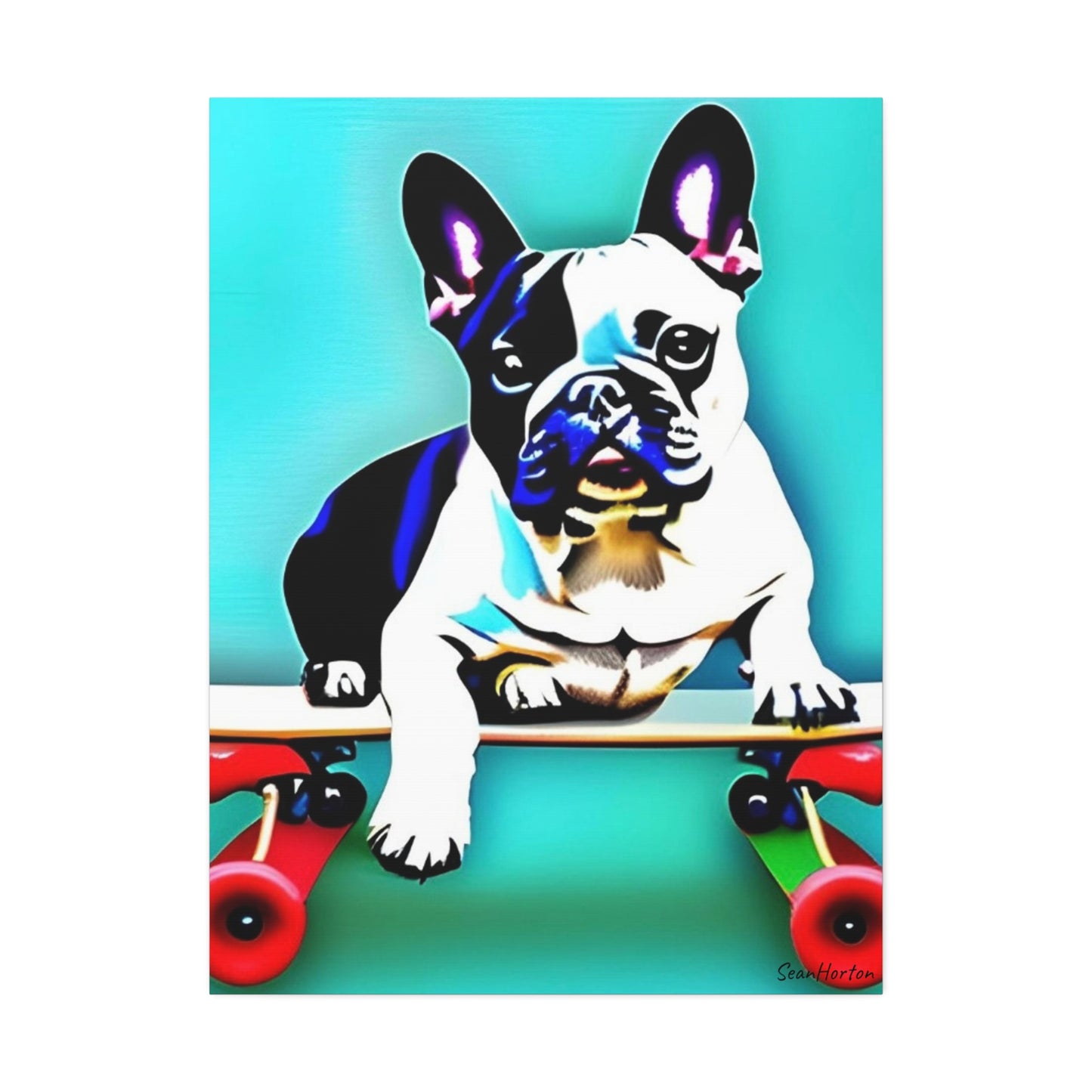 Frenchie on a Skateboard (Verticle) Canvas Stretched, 1.5''