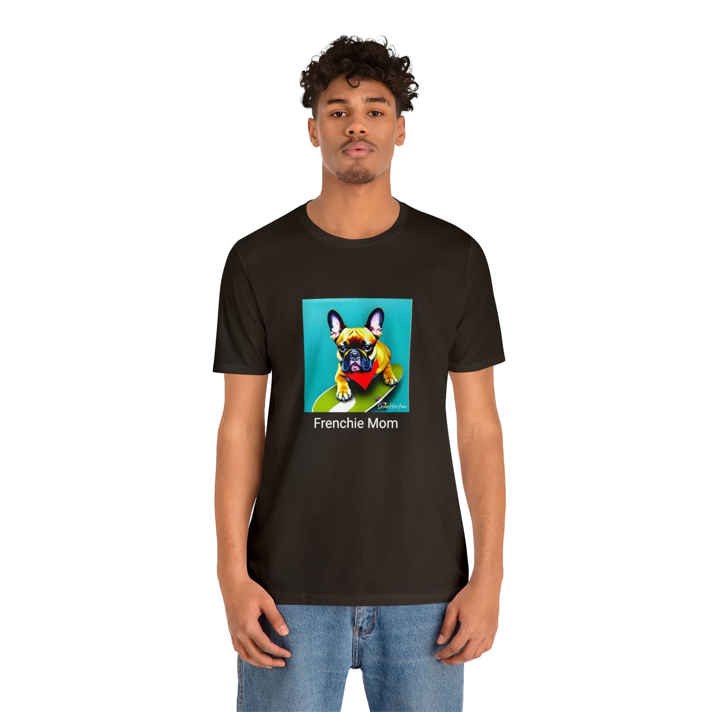 Frenchie on a Skateboard #2/Frenchie Mom Unisex Jersey Short Sleeve Tee