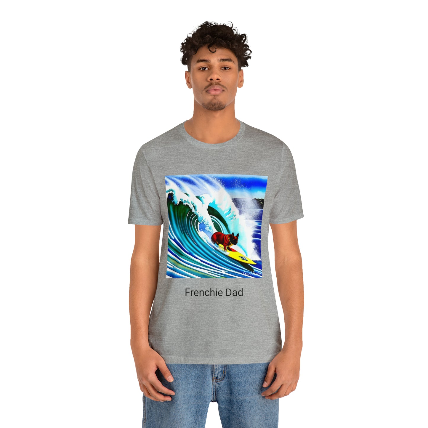 Surfing Frenchie/Frenchie Dad Unisex Jersey Short Sleeve Tee