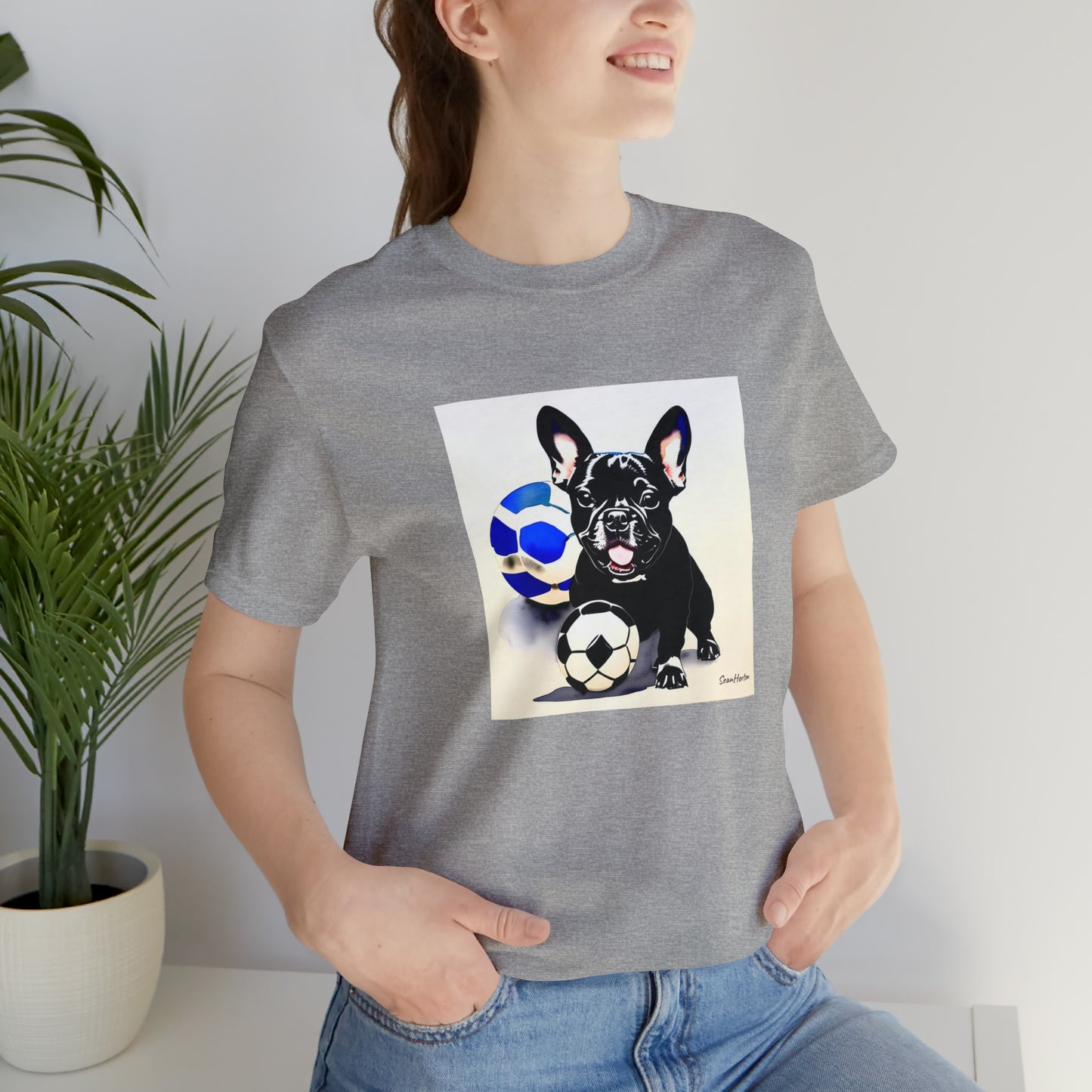 Frenchie with Soccer Ball Unisex Jersey Short Sleeve Tee