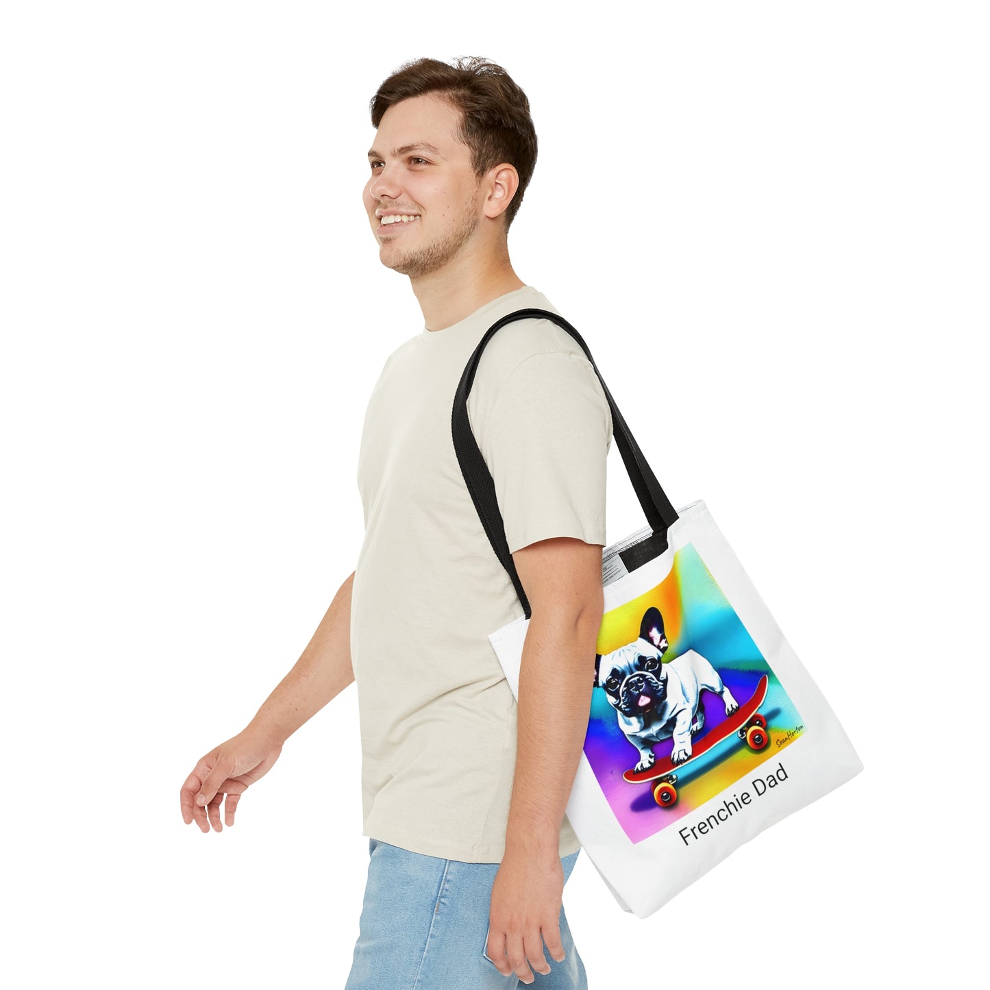 Frenchie on a Skateboard #3/Frenchie Dad Tote Bag (AOP)