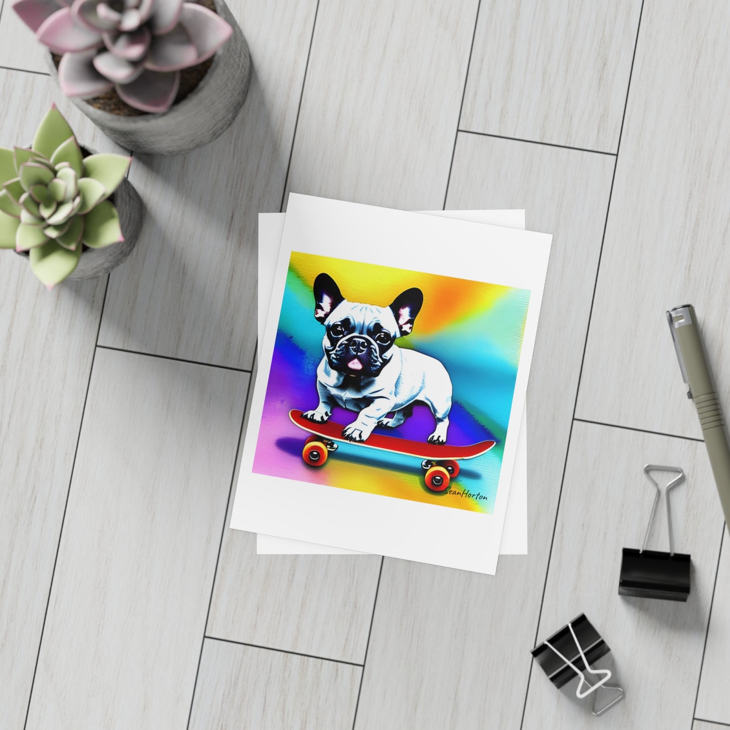 Frenchie on a Skateboard #3 Postcard Bundles (envelopes included)