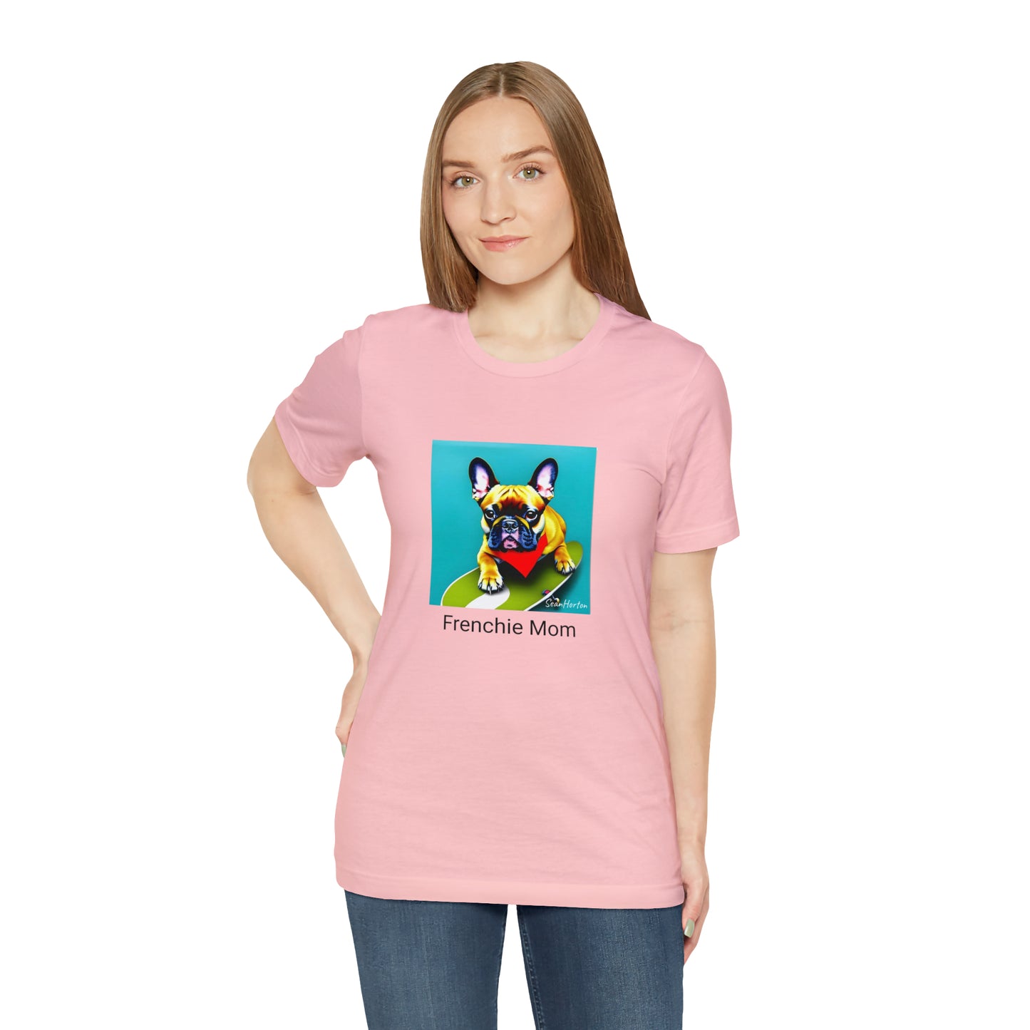 Frenchie on a Skateboard #2/Frenchie Mom Unisex Jersey Short Sleeve Tee