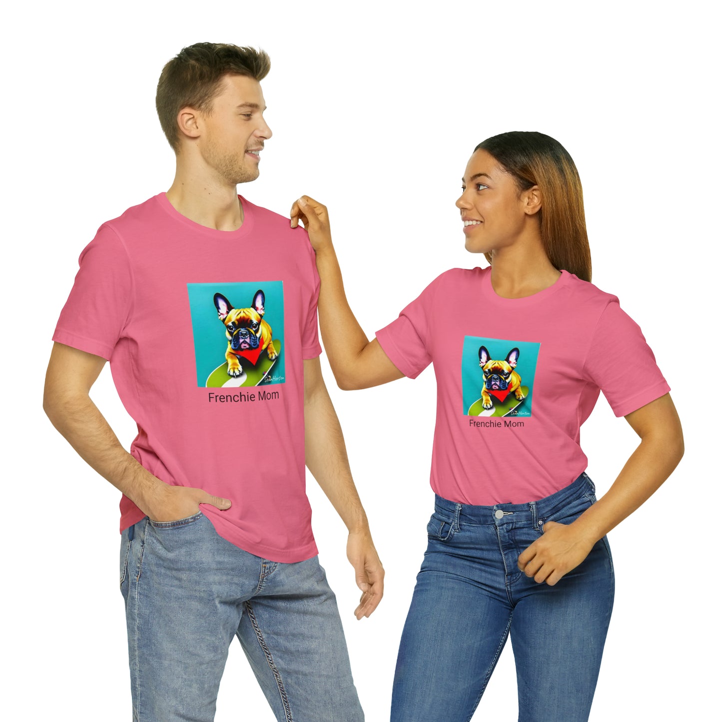Frenchie on a Skateboard #2/Frenchie Mom Unisex Jersey Short Sleeve Tee