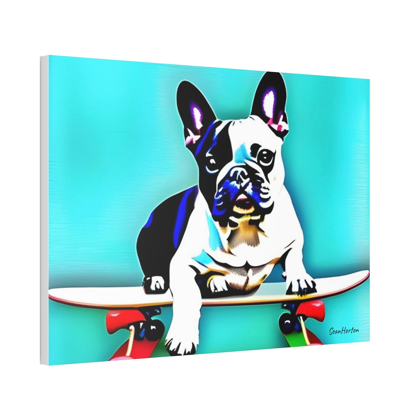 Frenchie on a Skateboard (Horizontal) Canvas Stretched, 1.5''