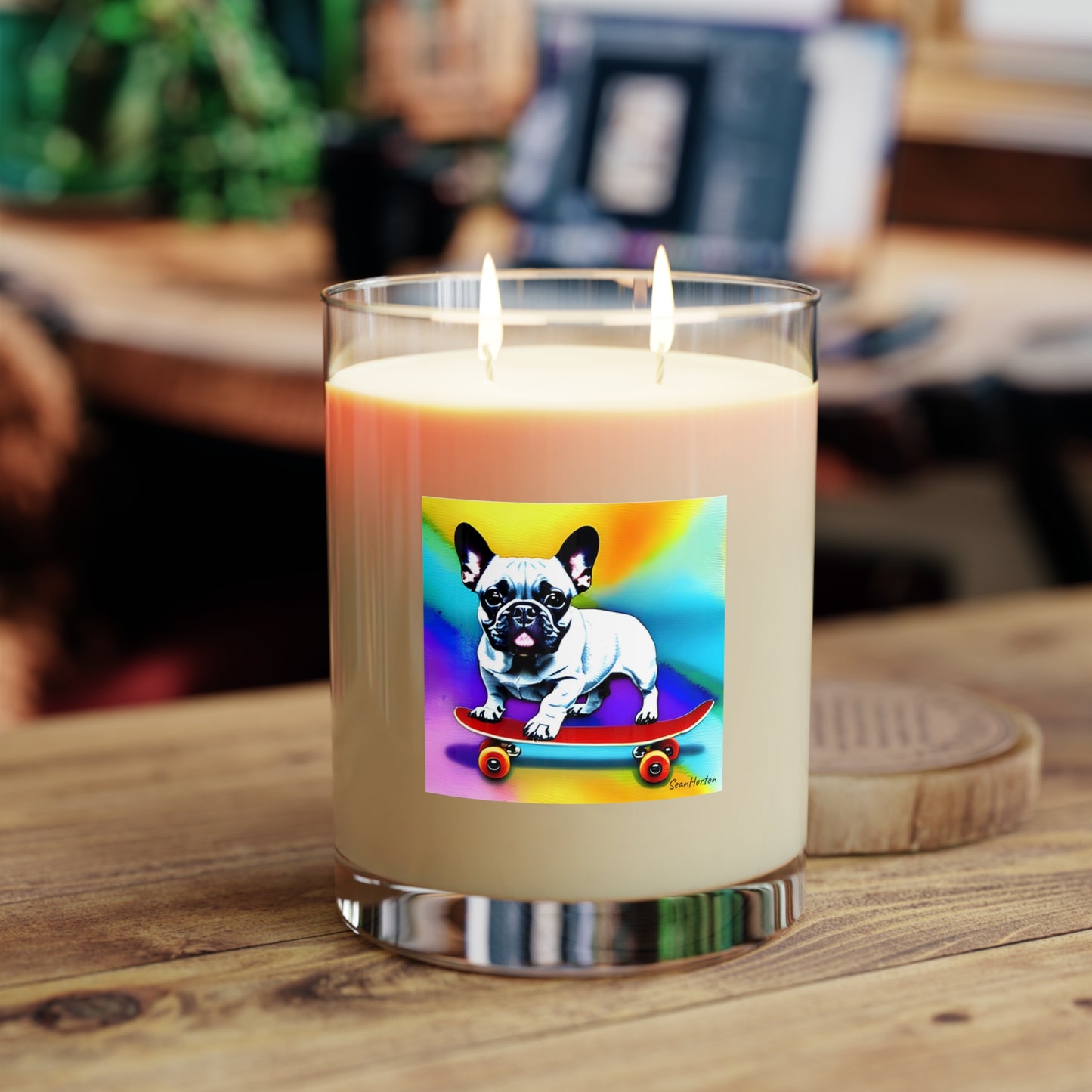 Frenchie on a Skateboard #3 Scented Candle - Full Glass, 11oz