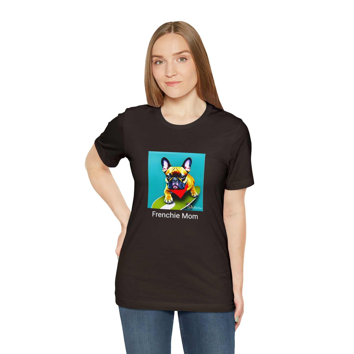Frenchie on a Skateboard #2/Frenchie Mom Unisex Jersey Short Sleeve Tee