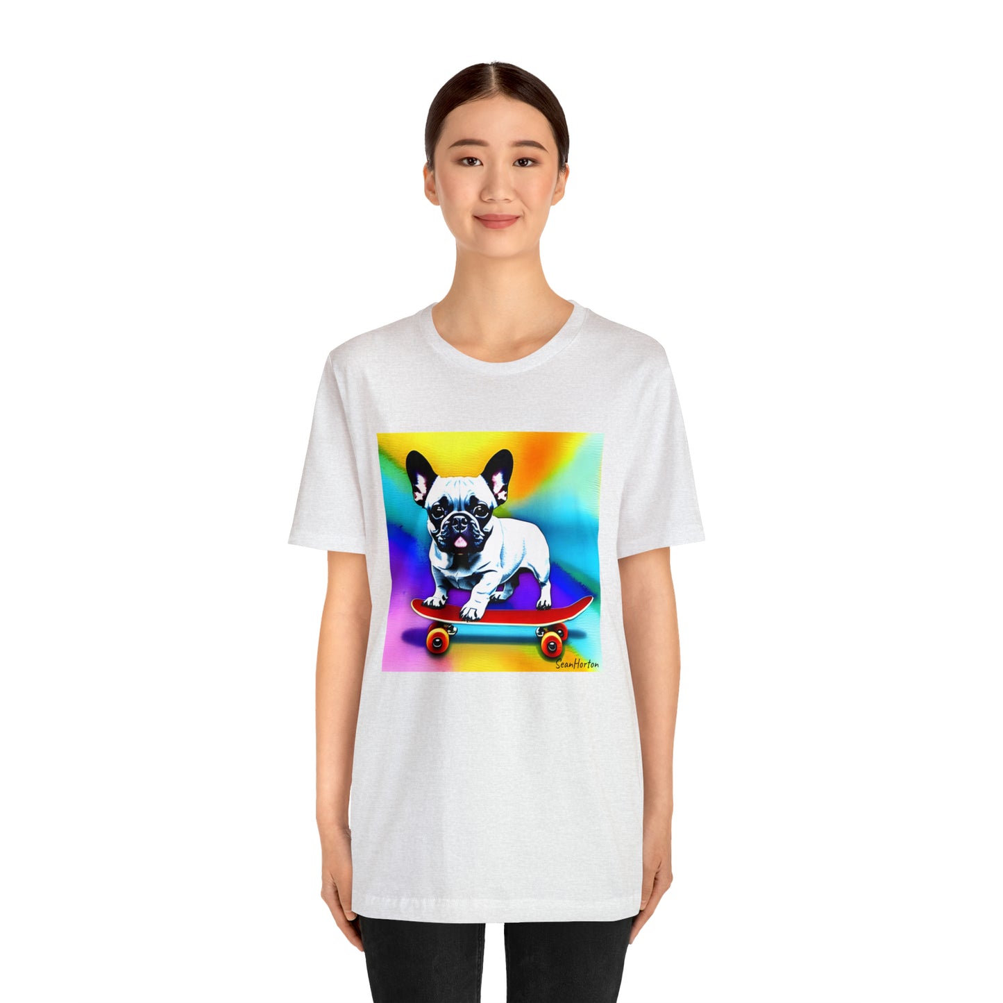 Frenchie on a Skateboard #3 Unisex Jersey Short Sleeve Tee