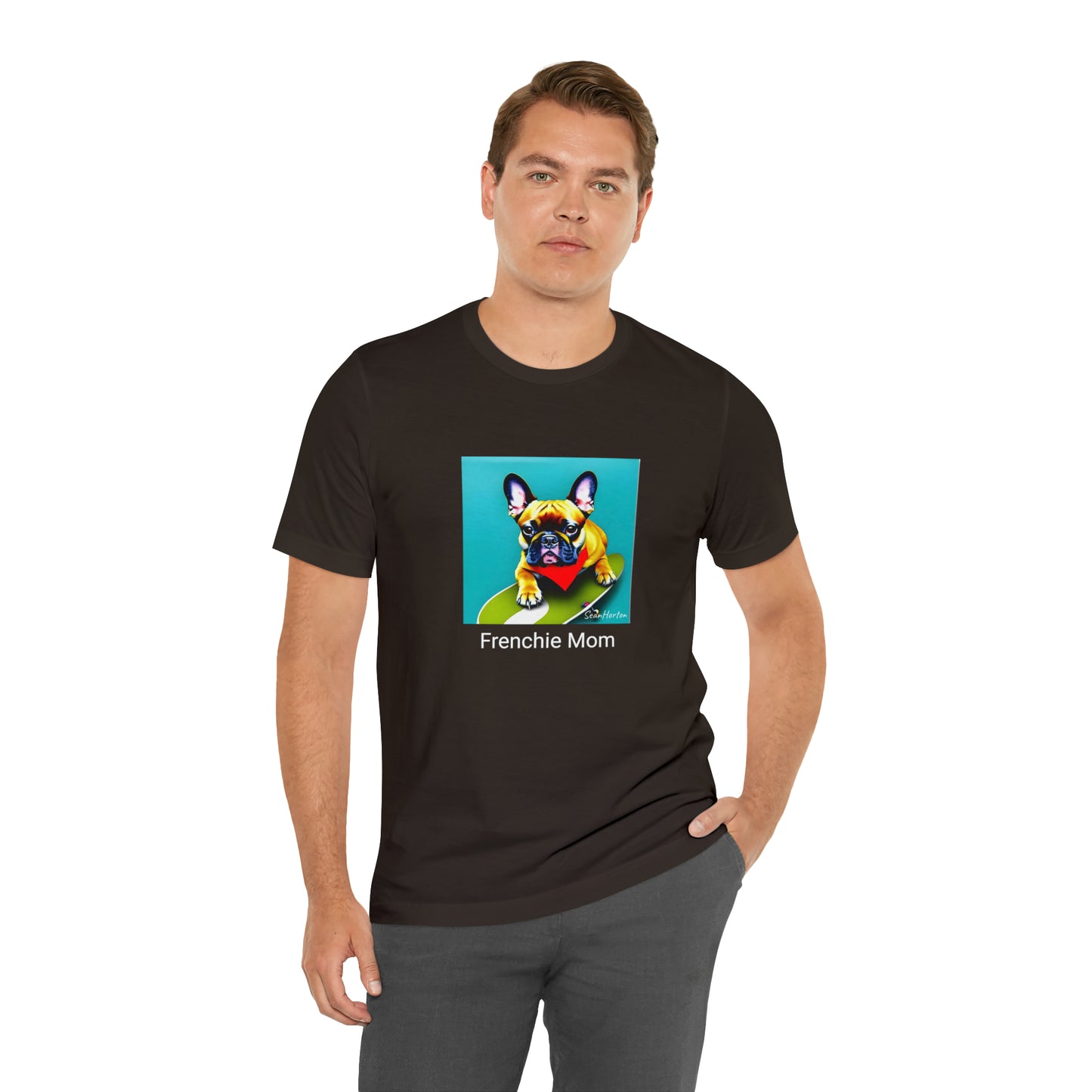 Frenchie on a Skateboard #2/Frenchie Mom Unisex Jersey Short Sleeve Tee