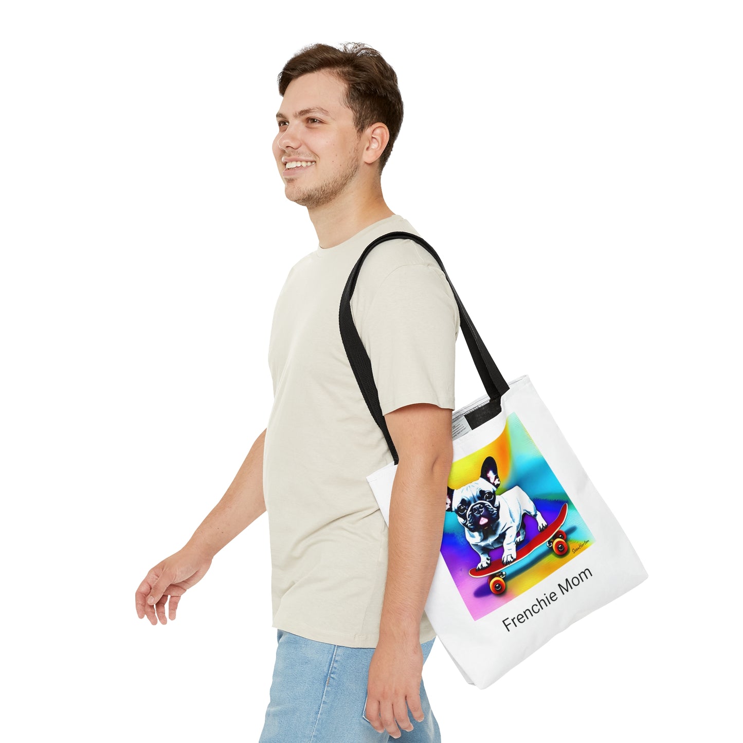 Frenchie on a Skateboard #3/Frenchie Mom Tote Bag (AOP)