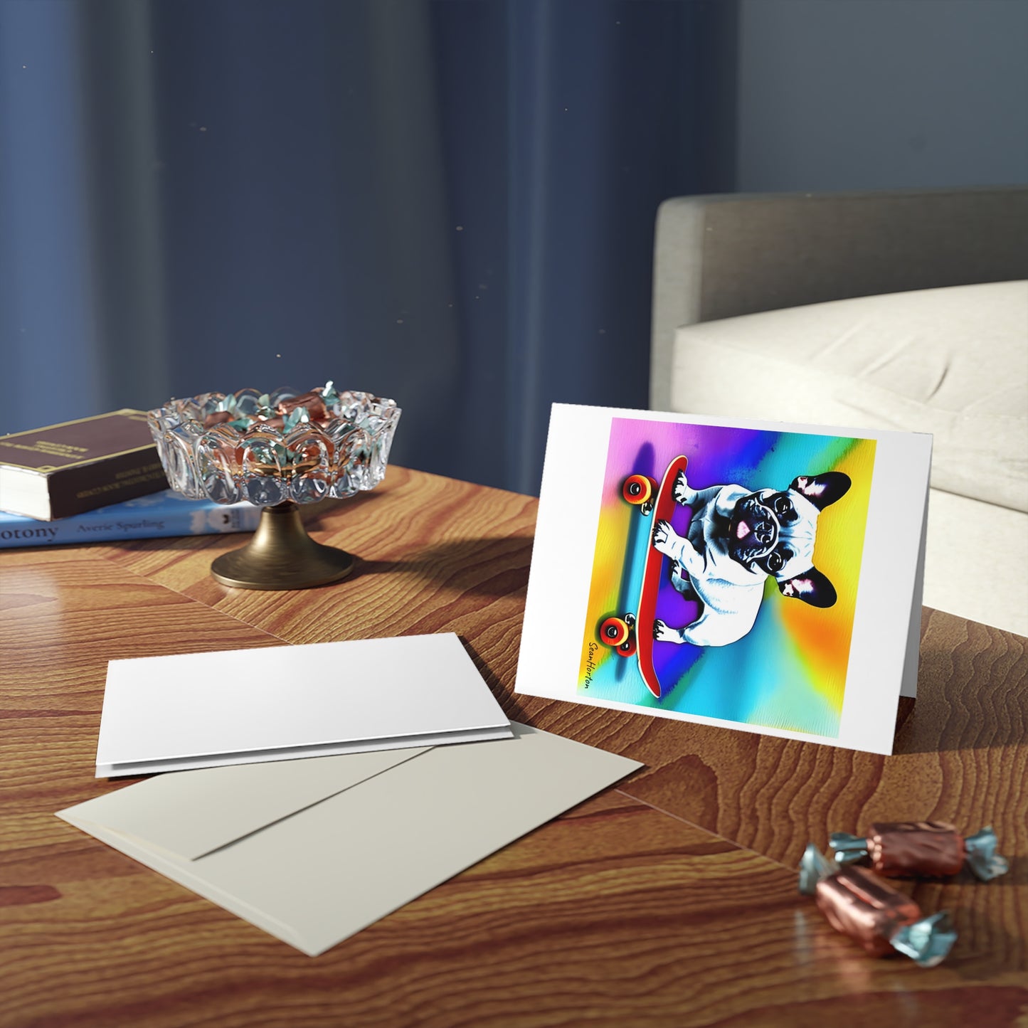 Frenchie on a Skateboard #3 Greeting cards (8, 16, and 24 pcs)