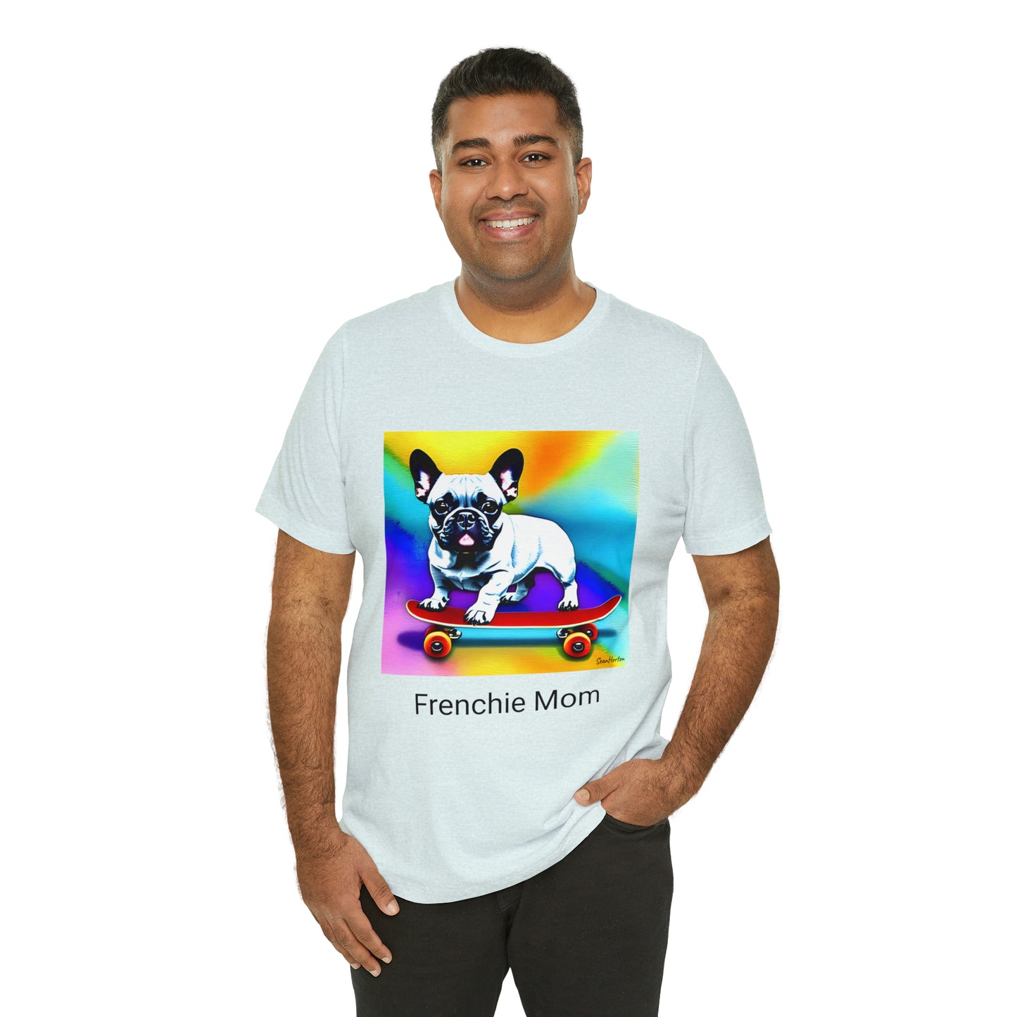 Frenchie on a Skateboard #3/Frenchie Mom Unisex Jersey Short Sleeve Tee
