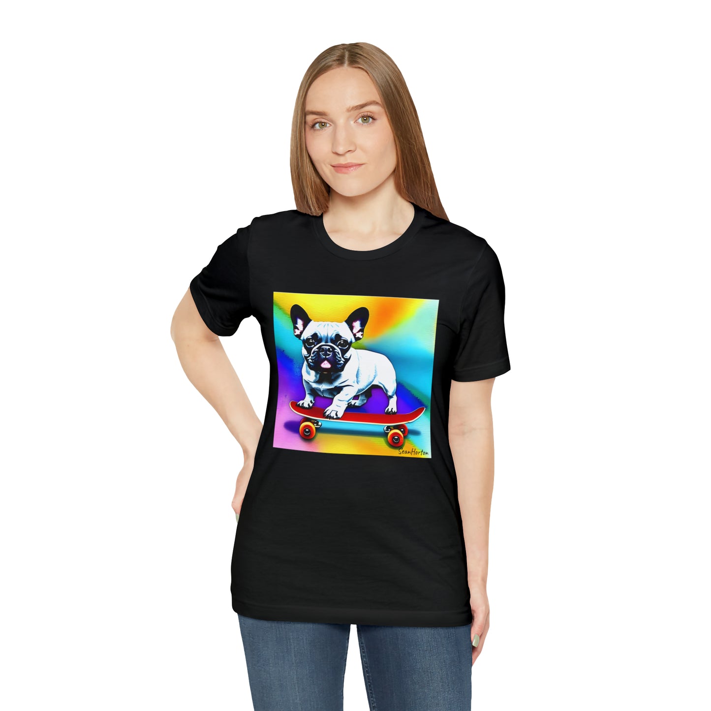 Frenchie on a Skateboard #3 Unisex Jersey Short Sleeve Tee