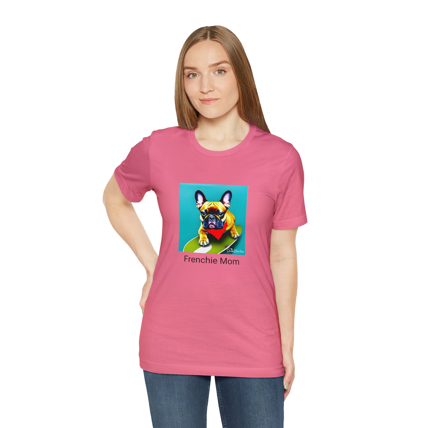 Frenchie on a Skateboard #2/Frenchie Mom Unisex Jersey Short Sleeve Tee