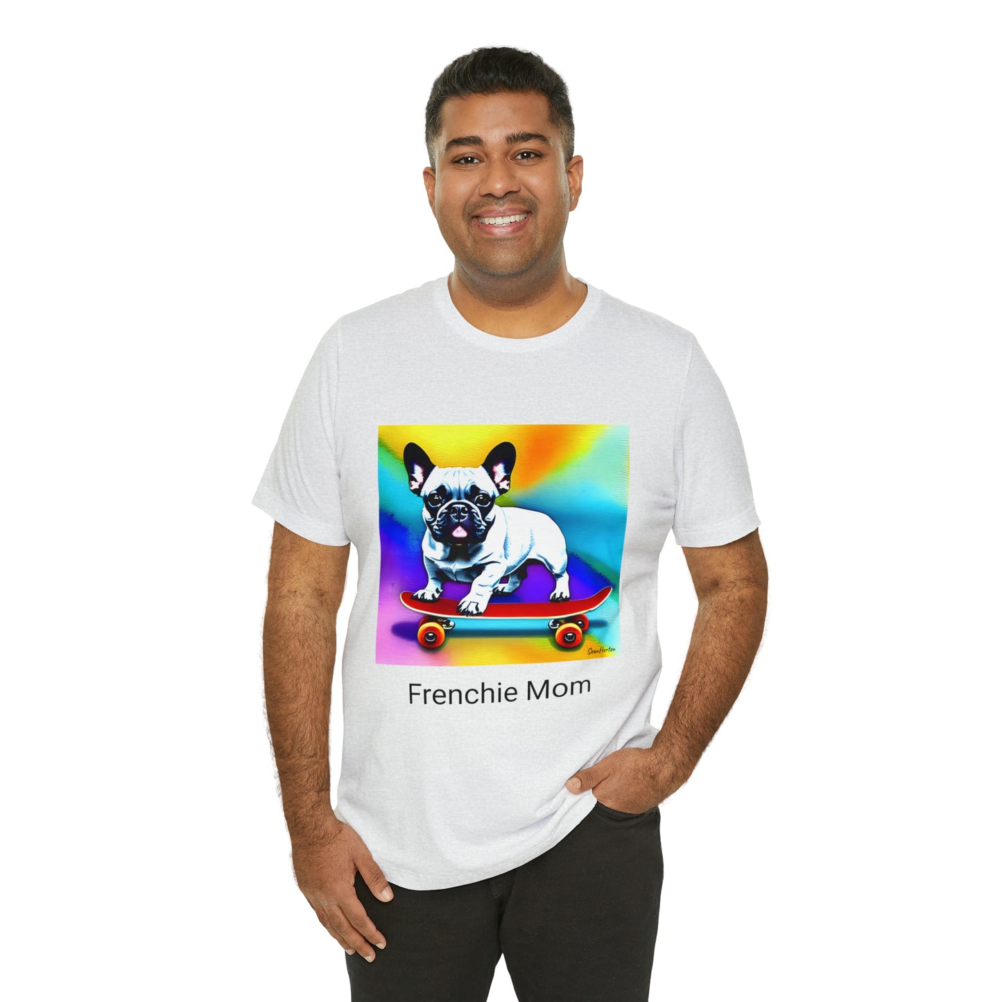 Frenchie on a Skateboard #3/Frenchie Mom Unisex Jersey Short Sleeve Tee
