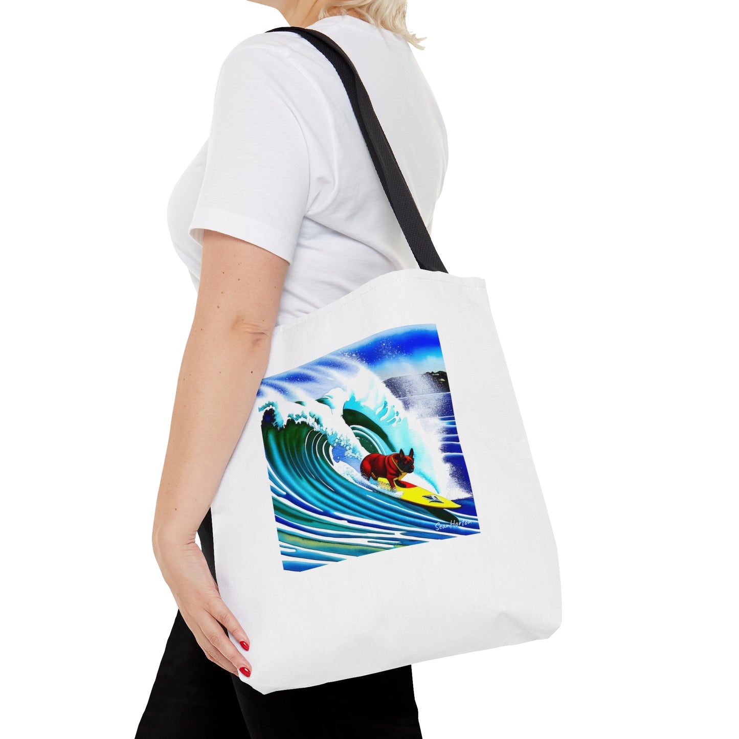 Surfing Frenchie Tote Bag (AOP)
