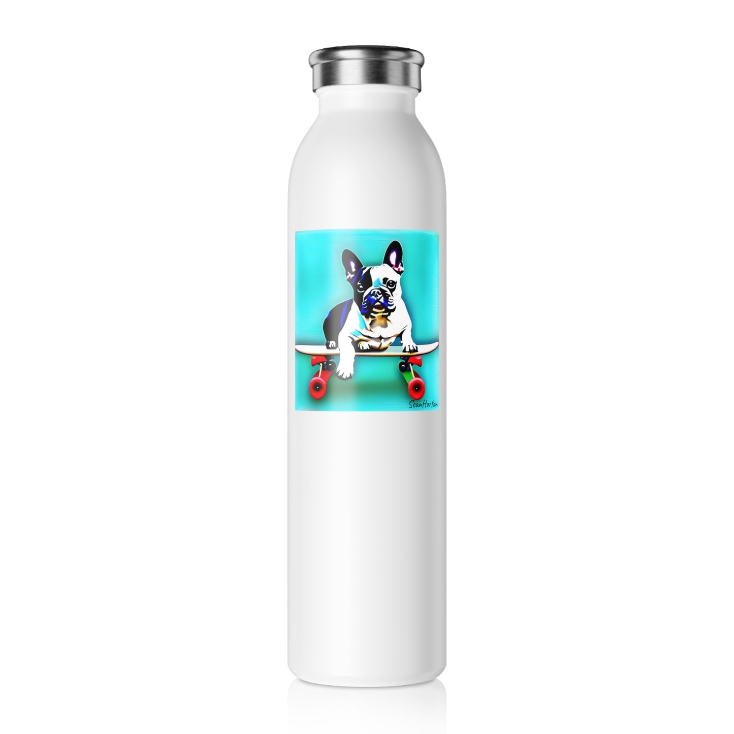 Copy of Frenchie on a Skateboard Slim Water Bottle