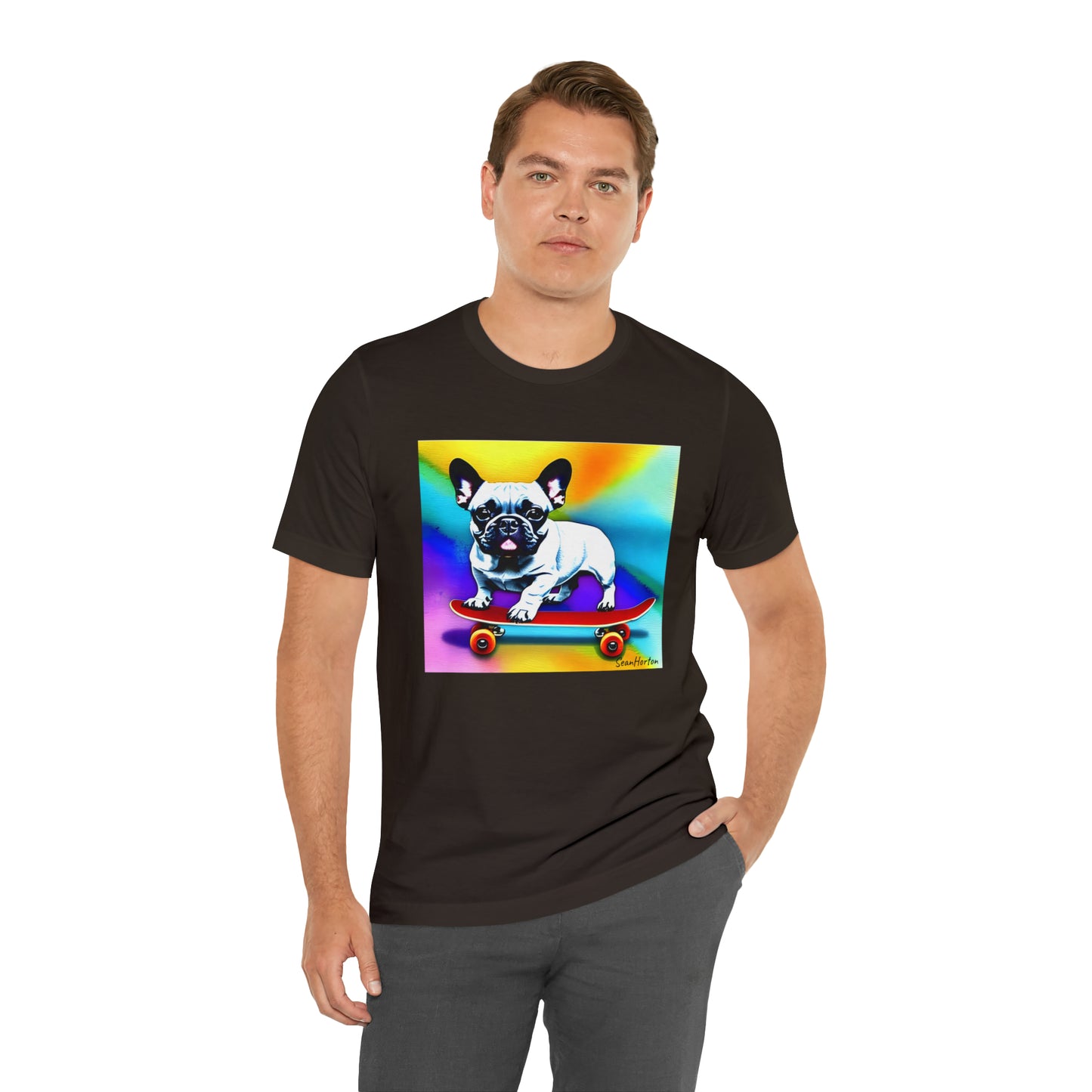 Frenchie on a Skateboard #3 Unisex Jersey Short Sleeve Tee