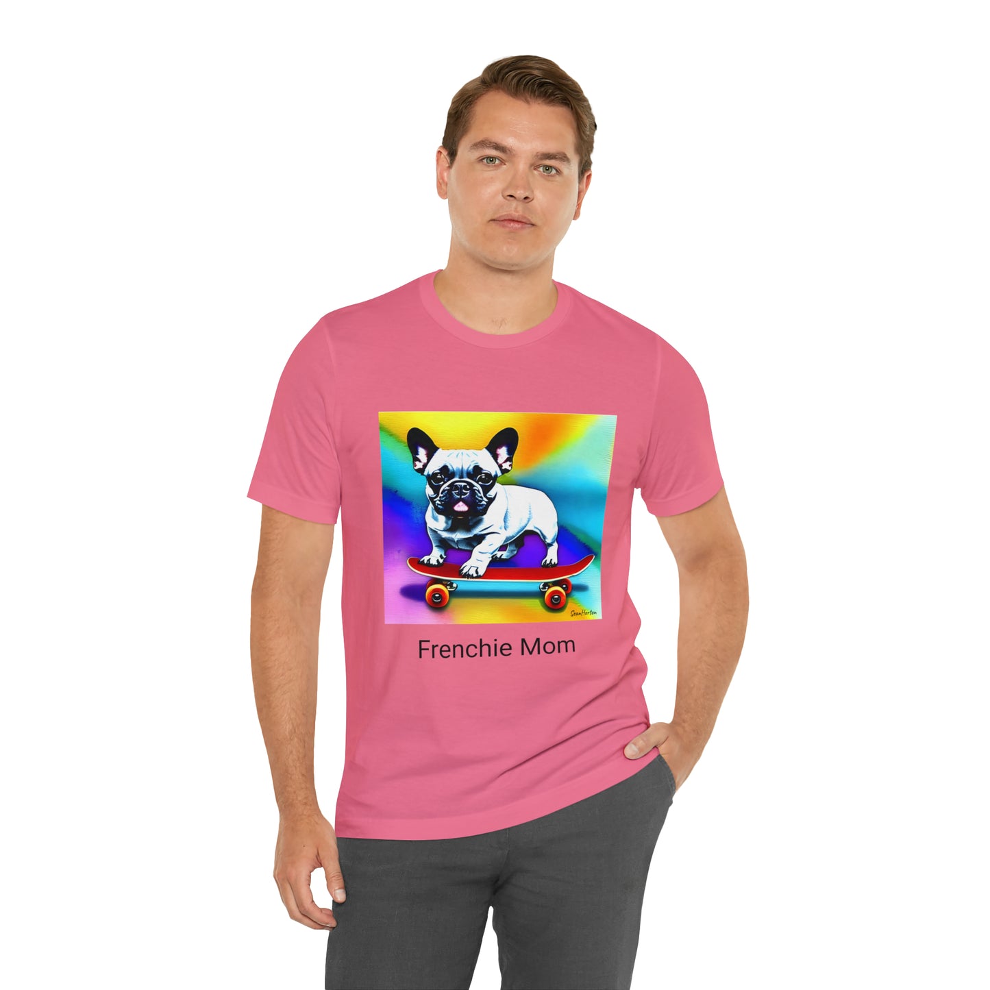 Frenchie on a Skateboard #3/Frenchie Mom Unisex Jersey Short Sleeve Tee