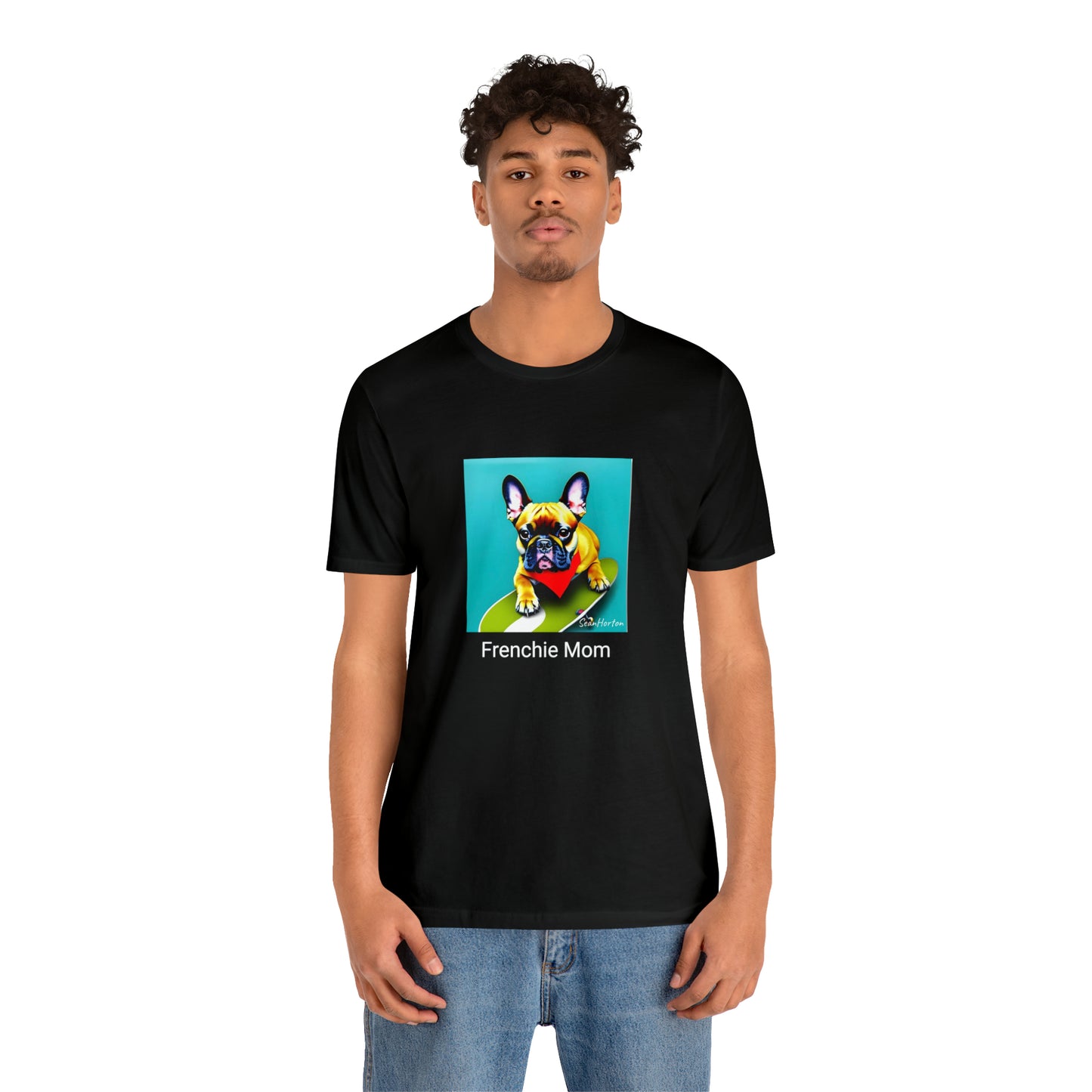 Frenchie on a Skateboard #2/Frenchie Mom Unisex Jersey Short Sleeve Tee