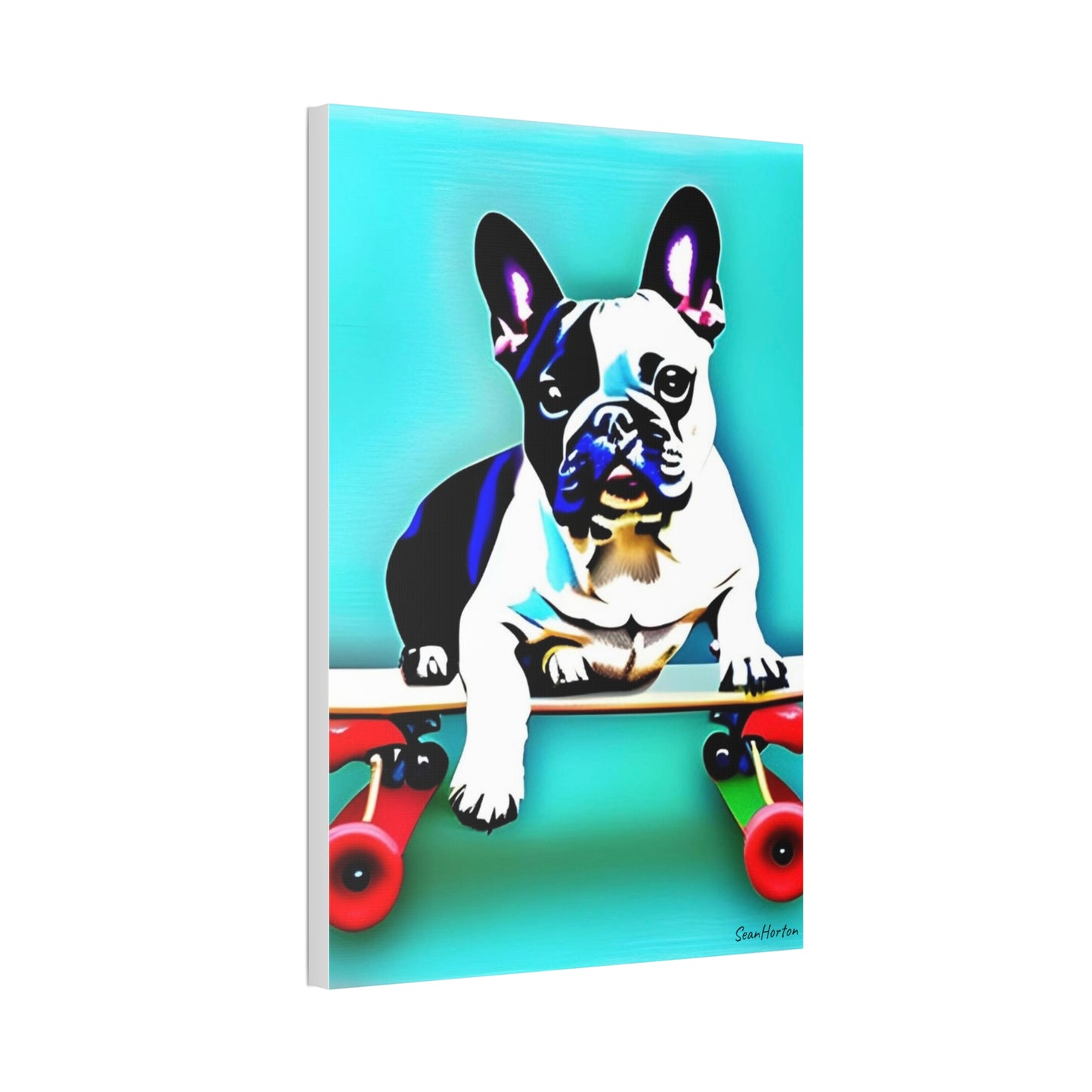 Frenchie on a Skateboard (Verticle) Canvas Stretched, 1.5''