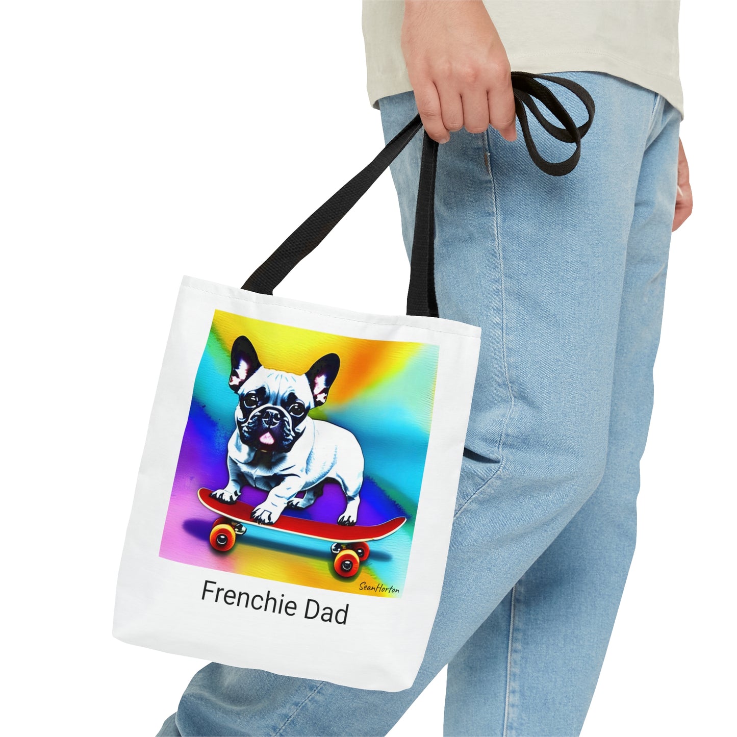 Frenchie on a Skateboard #3/Frenchie Dad Tote Bag (AOP)