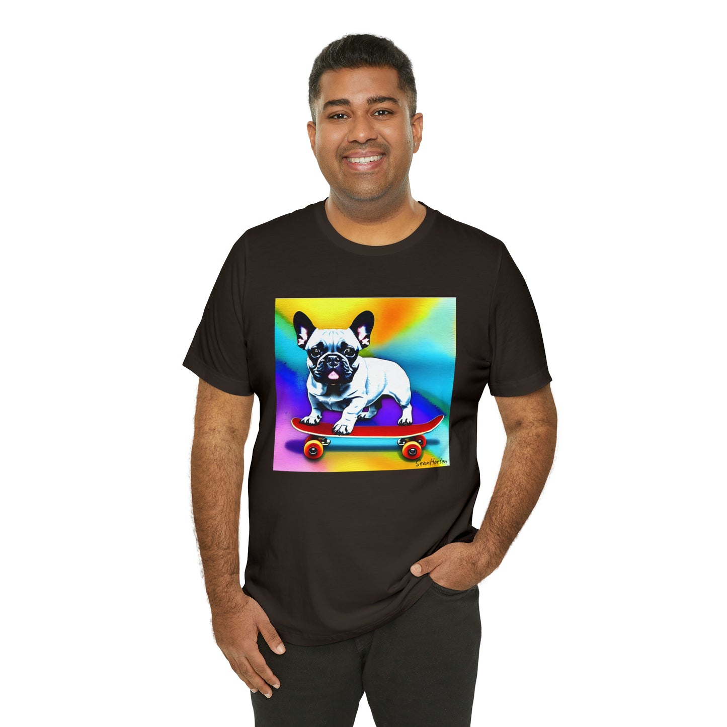 Frenchie on a Skateboard #3 Unisex Jersey Short Sleeve Tee