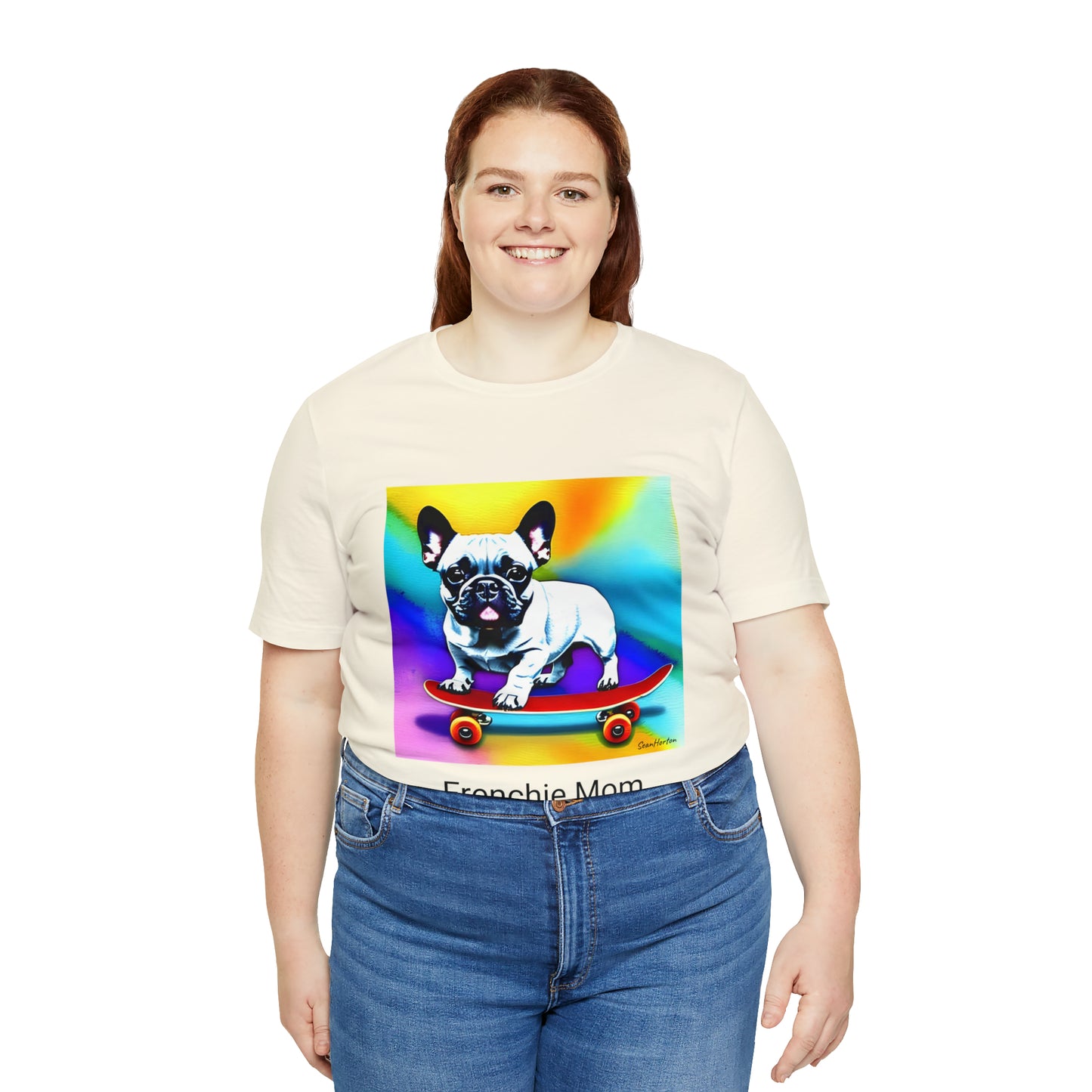 Frenchie on a Skateboard #3/Frenchie Mom Unisex Jersey Short Sleeve Tee