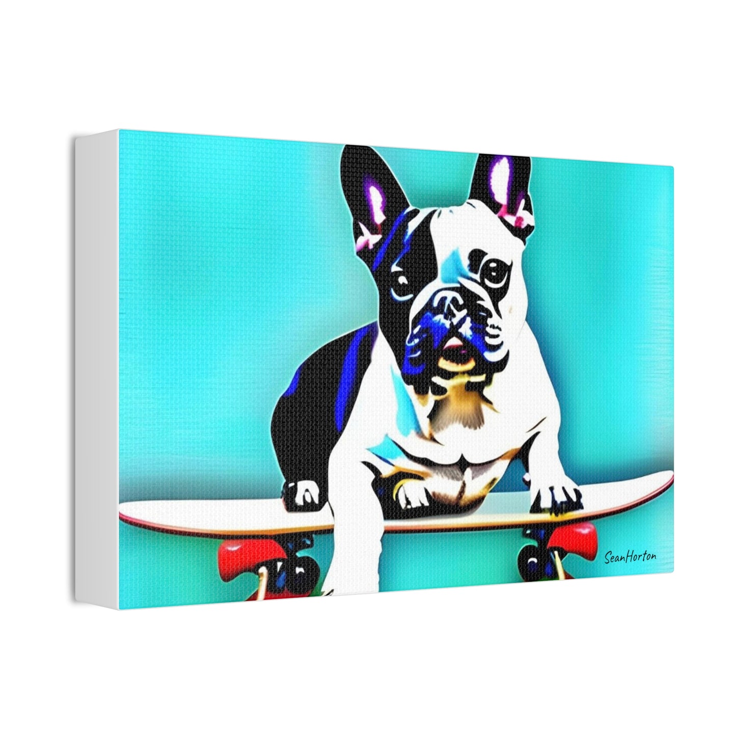 Frenchie on a Skateboard (Horizontal) Canvas Stretched, 1.5''